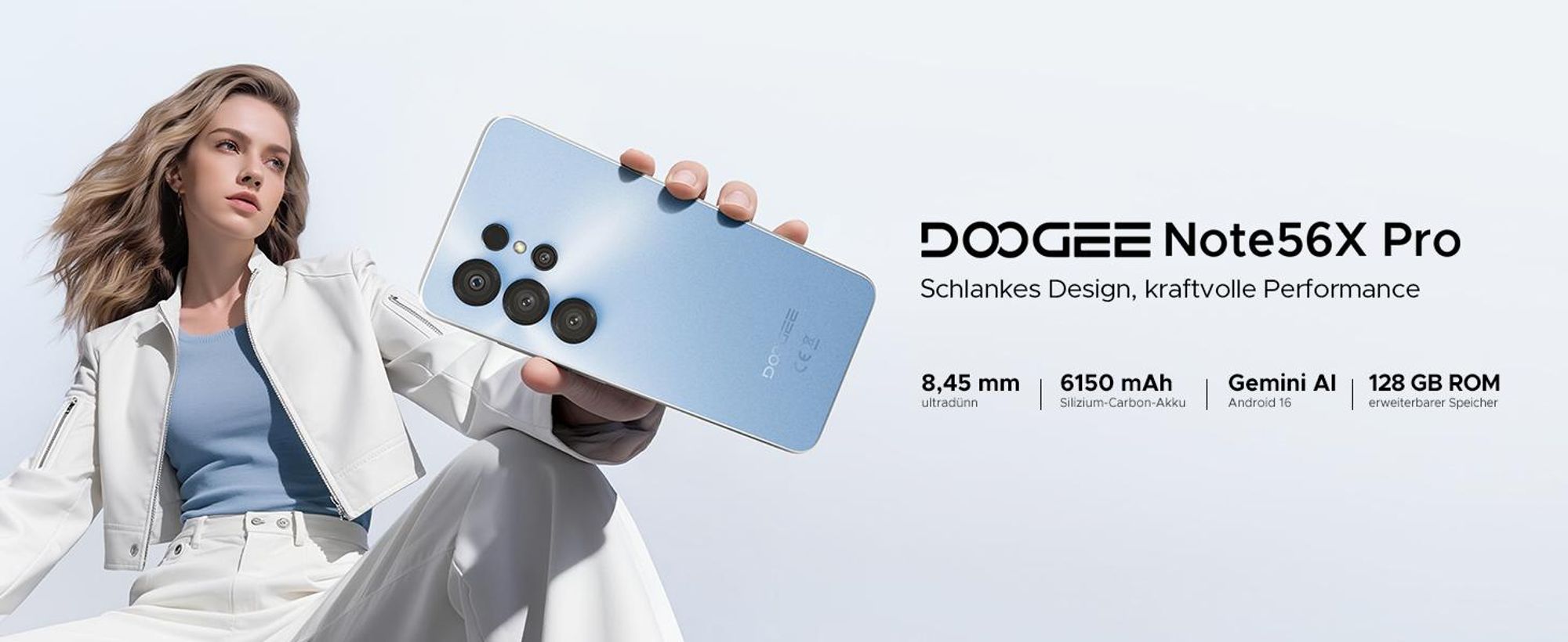 DOOGEE Note56X Pro Smartphone Handy, Android 16, 6,56" 90Hz, 6150mAh Akku, 32GB+128GB, 4G, 13MP, NFC, Fingerabdruck, OTG, ohne Vertrag