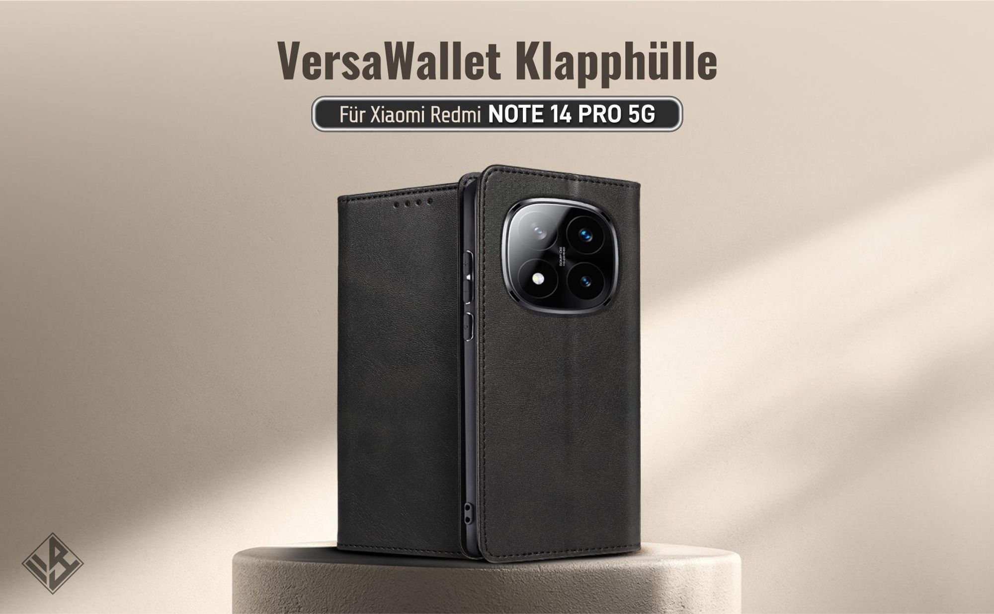 Schwarze Klapphülle für das Xiaomi Redmi Note 14 Pro 5G mit Wallet-Funktion
