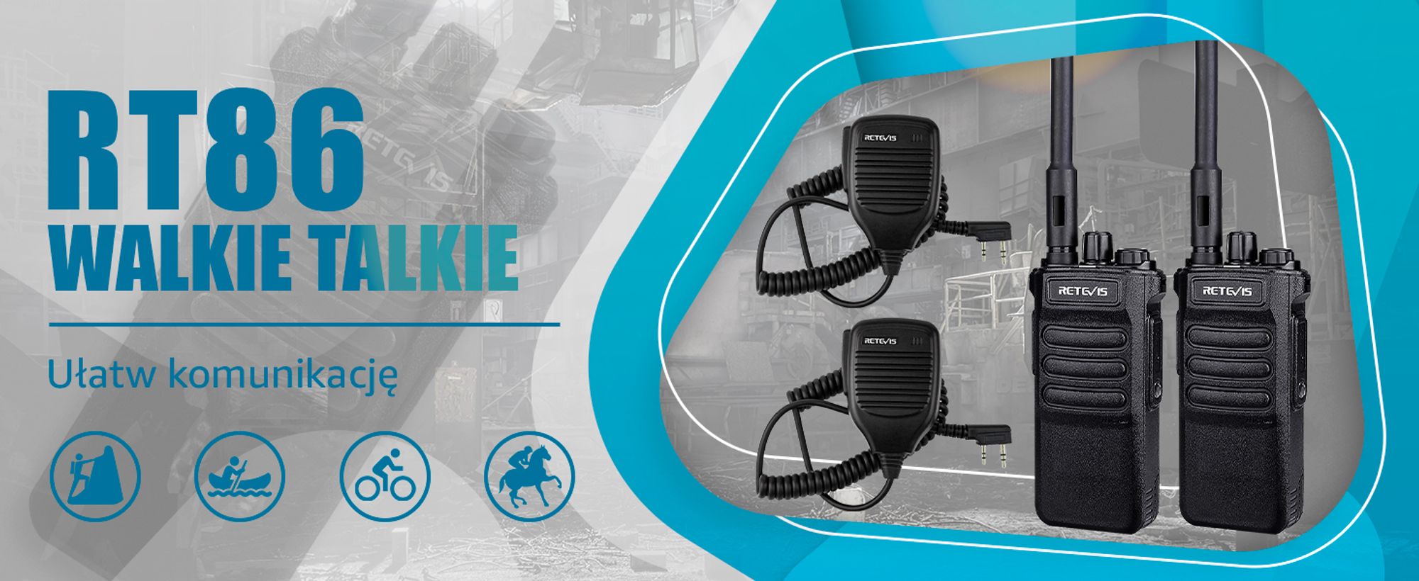 Radiotelefony walkie talkie Retevis RT86, 8 W, krótkofalówka z mikrofonogłośnikiem, 2600 mAh, bezprzewodowe klony radia awaryjnego na place budowy