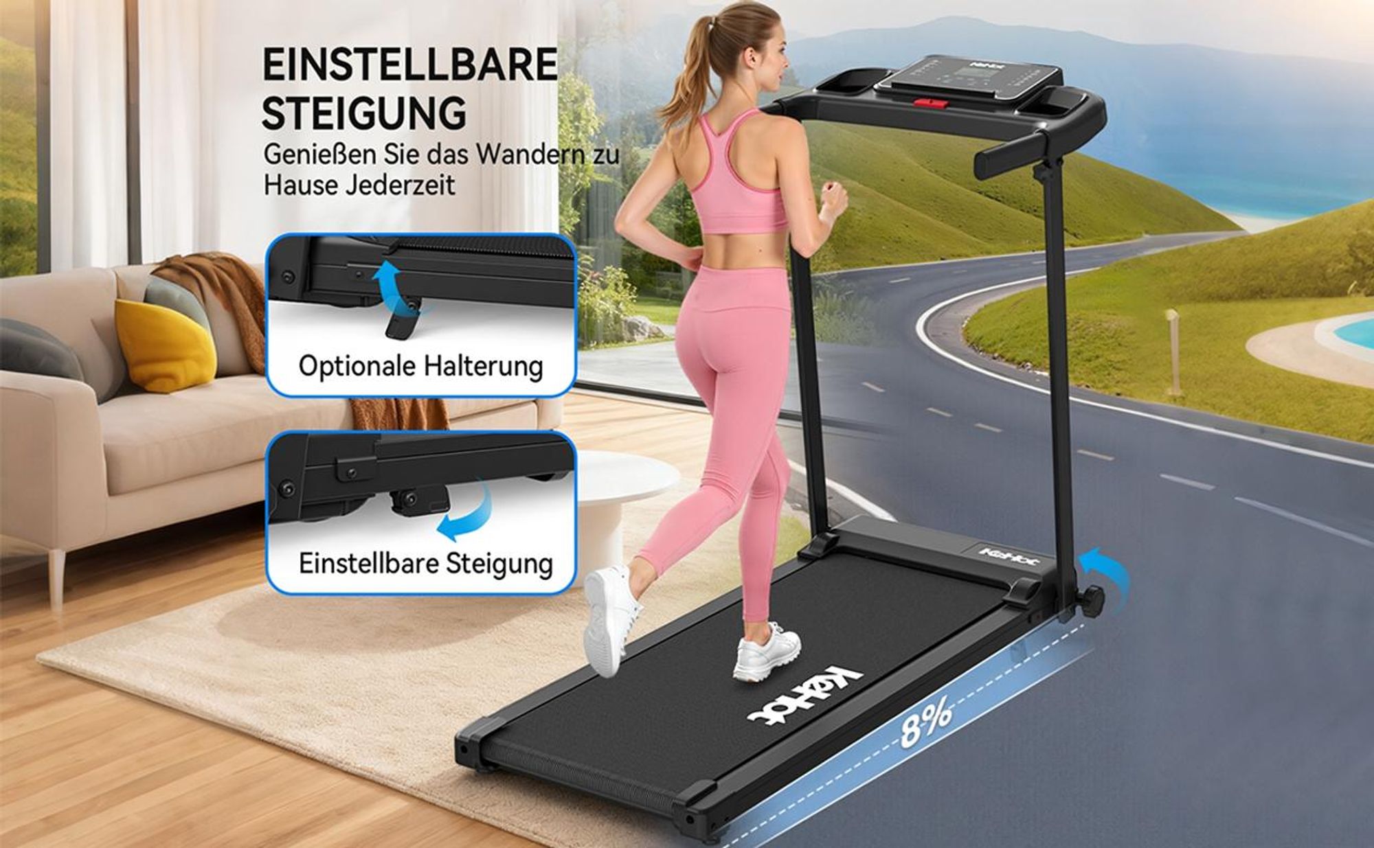 Kehot Laufband klappbar 1-12 km/h,136kg,LED-Display,App für Zuhause