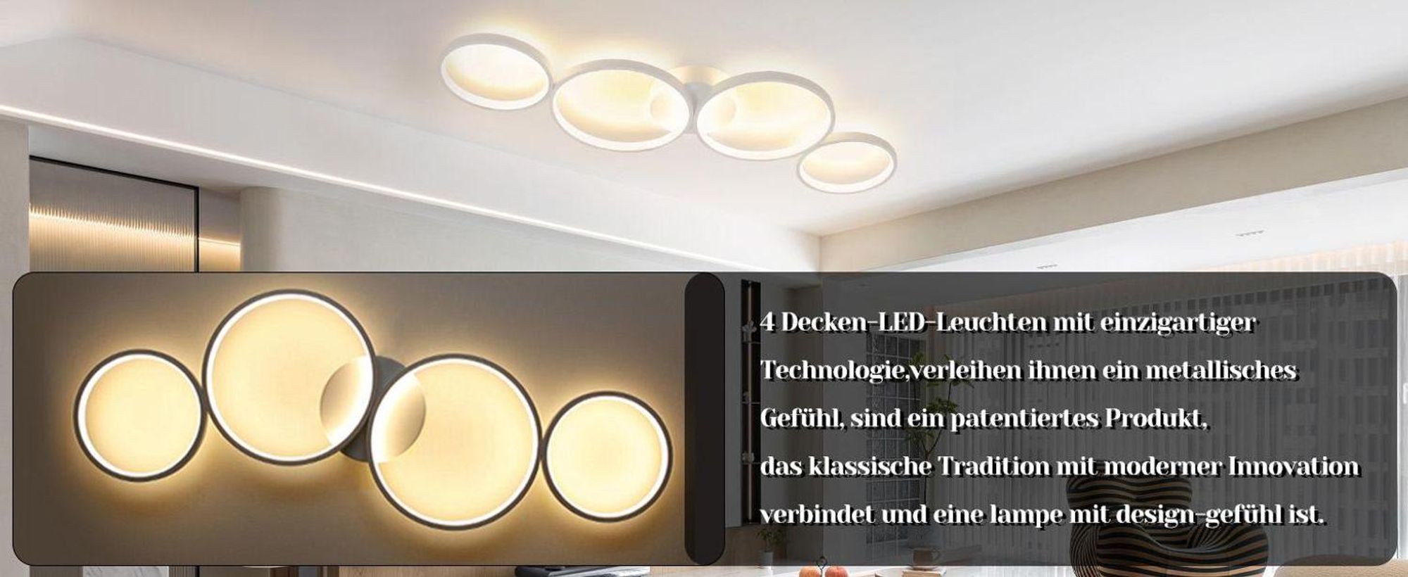 ZMH LED Plafonnier Noir 3000k Blanc Chaud Moderne 4 Flammes en Aspect Anneau Plafonnier Rond 37W Intérieur Métal pour Salon Chambre à coucher