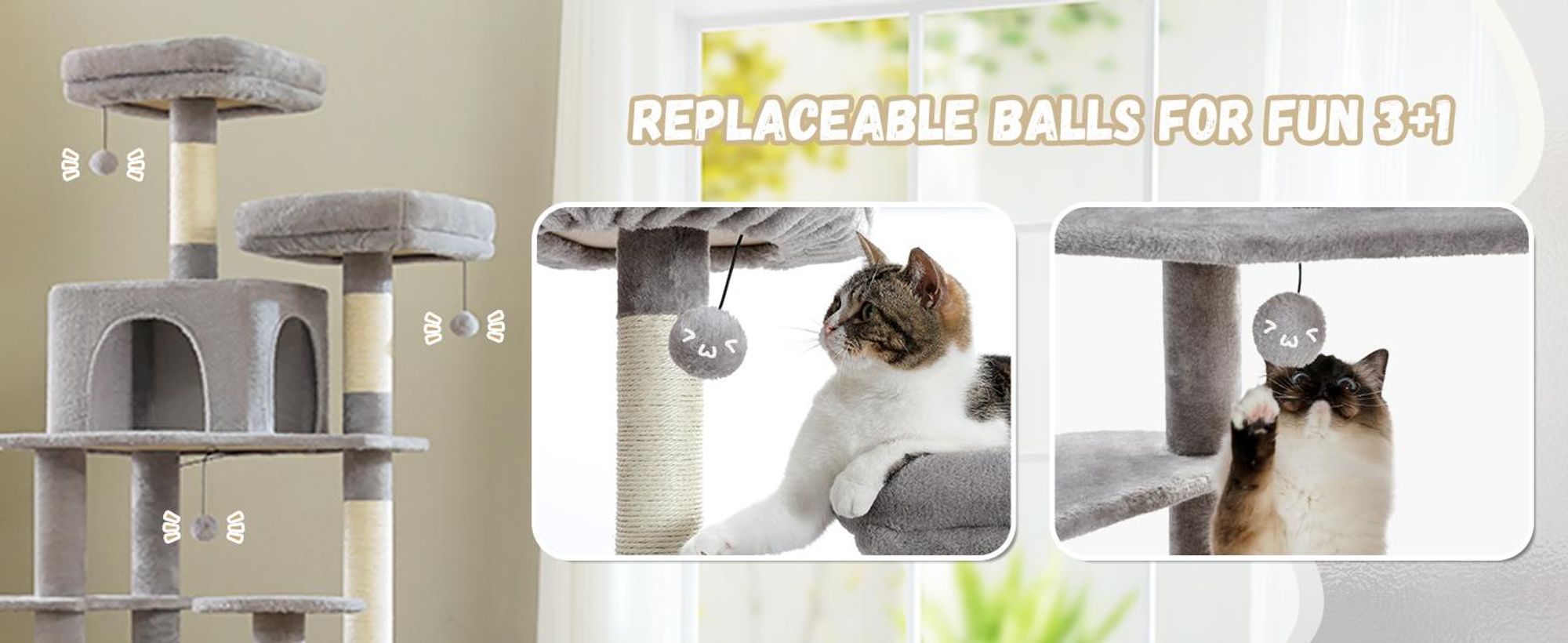 PURPURRA Robuster Kratzbaum für große Katzen, 200 cm hoher Katzenturm mit 2 Sitzstangen, 2 Höhlen und geräumiger Hängematte, XL extra große Höhle