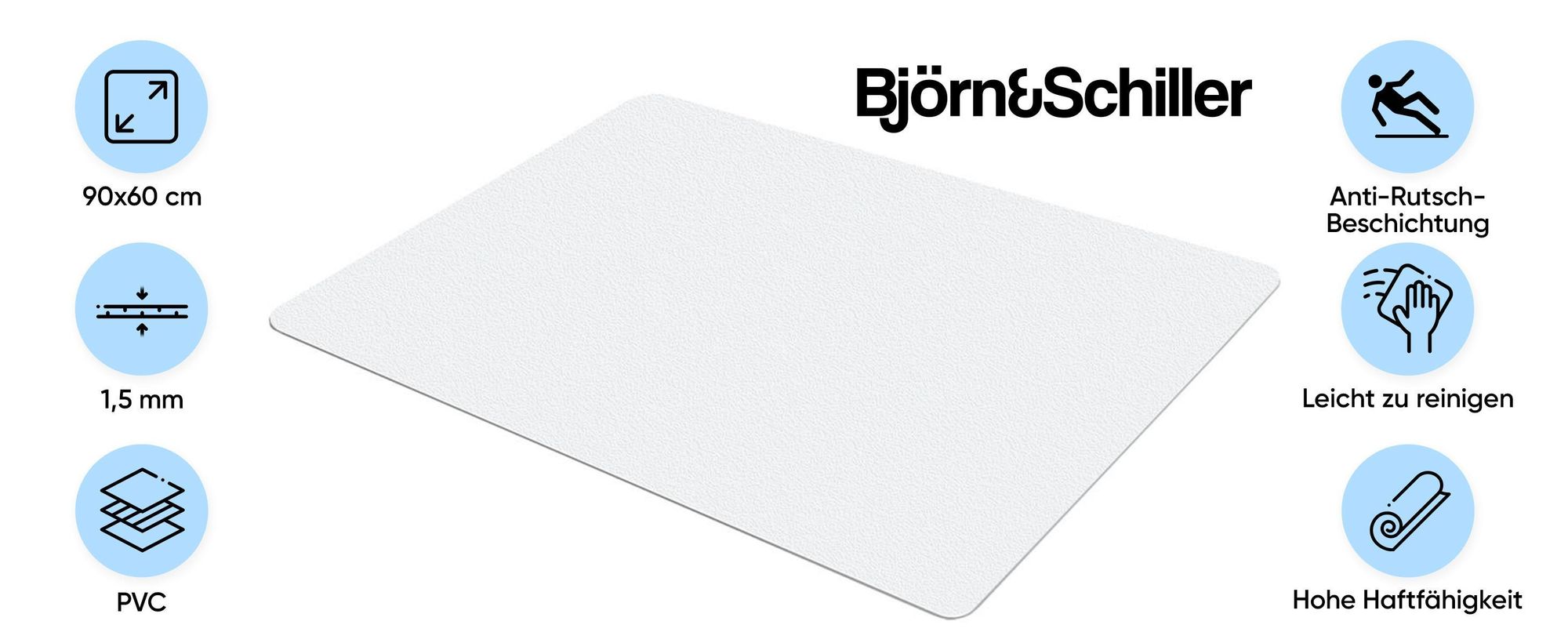 Björn&Schiller Bodenschutzmatte Kratzschutz Schreibtischunterlage, Transparent, Rutschfeste Bürostuhlunterlage, Bodenmatte, Stuhlunterlage, Stärke: 1,5 mm, Größe: 90 x 60 cm