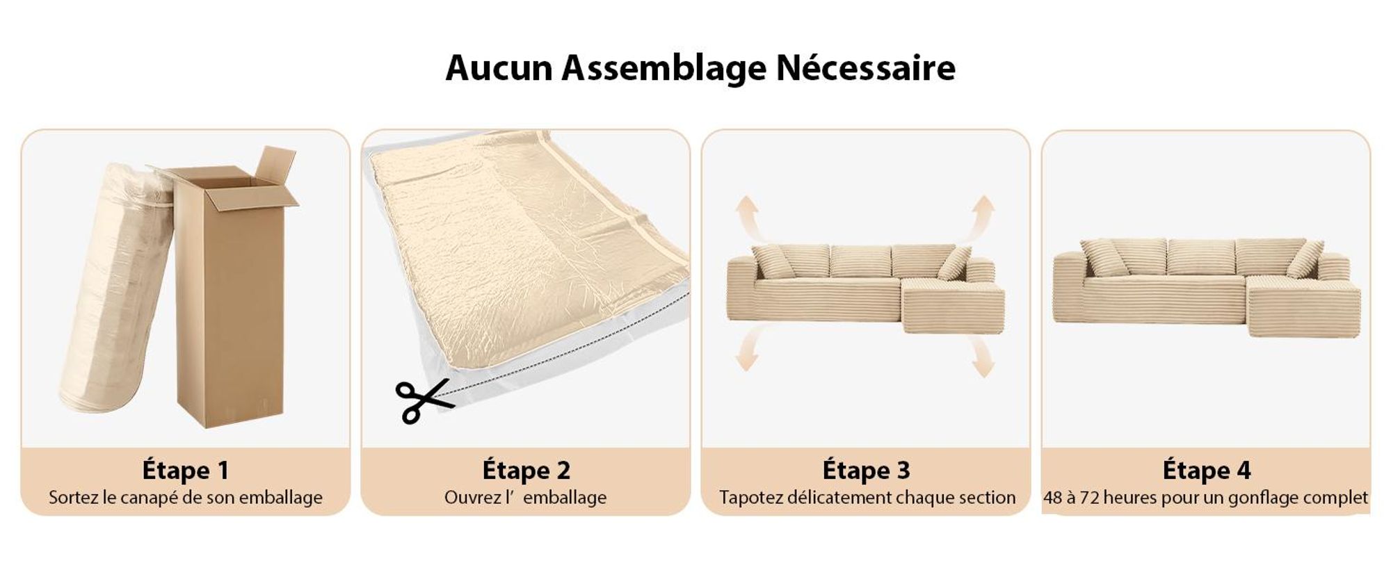 COMHOMA Sofa Big-Sofa, Canapé en L, Canapé d'angle, Chaiselongue Canapé-lit avec assise profonde et larges accoudoirs, tissu velours côtelé, Beige-L