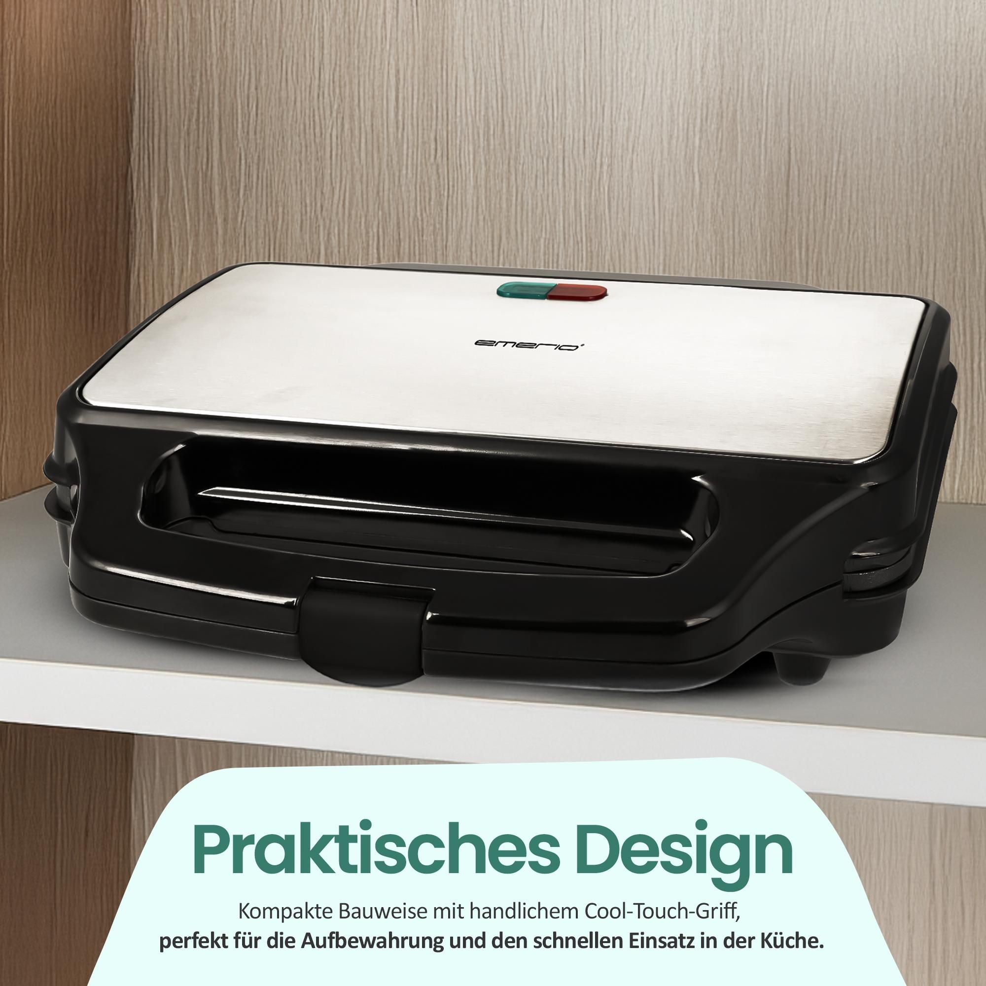 Emerio XXL-Sandwichmaker – Für 2 Sandwiches – 900 W – Edelstahl – Backplatten – ST-109562.17 – Schwarz