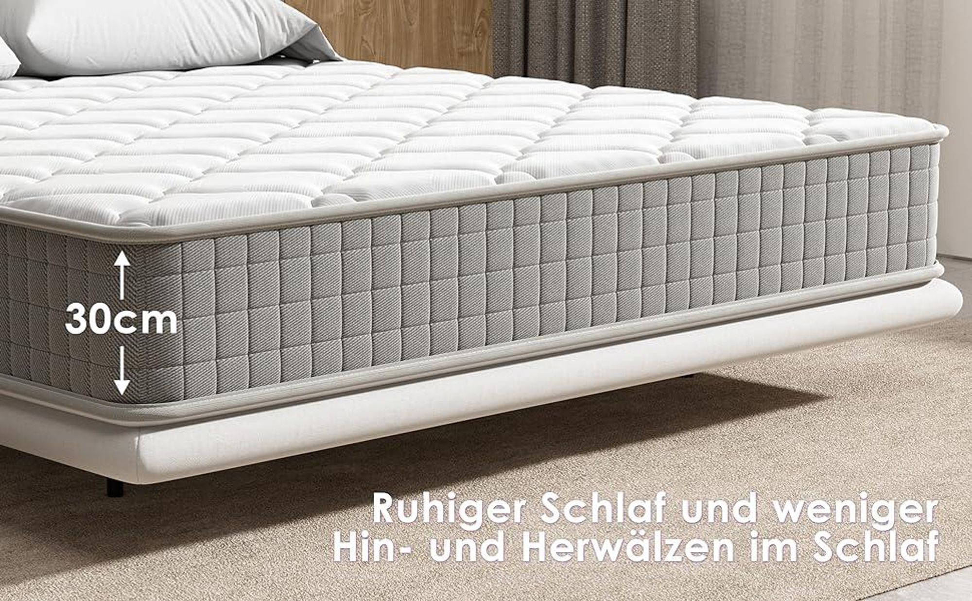 DEWINNER Matratze 90x200cm | 30 cm Höhe | Memory Foam |   | 2 Seiten Mittelhart & Weich | Schaumstoffmatratze Bewegungsisolation