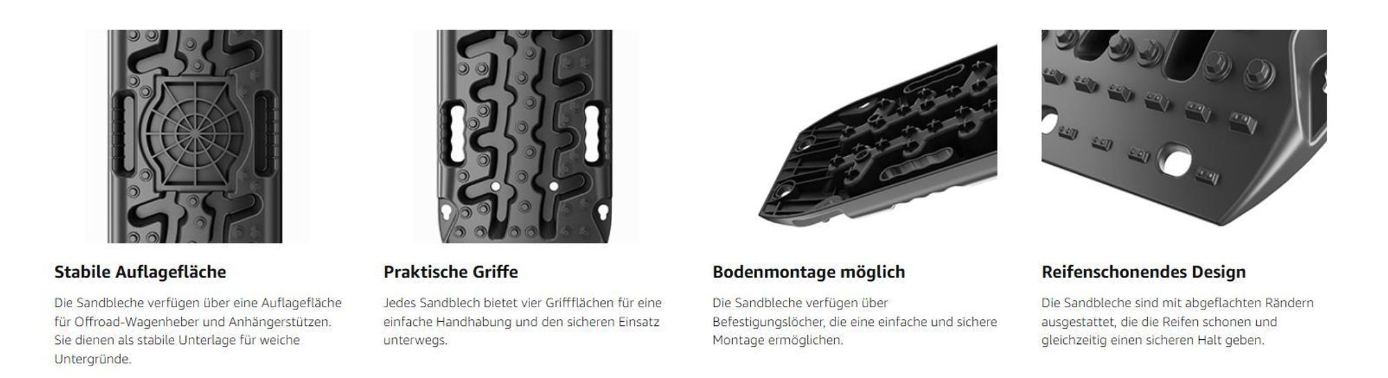 Wiltec Sandbleche Paar 1063 x 298 x 66 mm Sandboards bis 10 t, 2er Set Anfahrhilfe für Wohnmobil, Bergeboards Traktionshilfe für Sand, Schlamm und Schnee