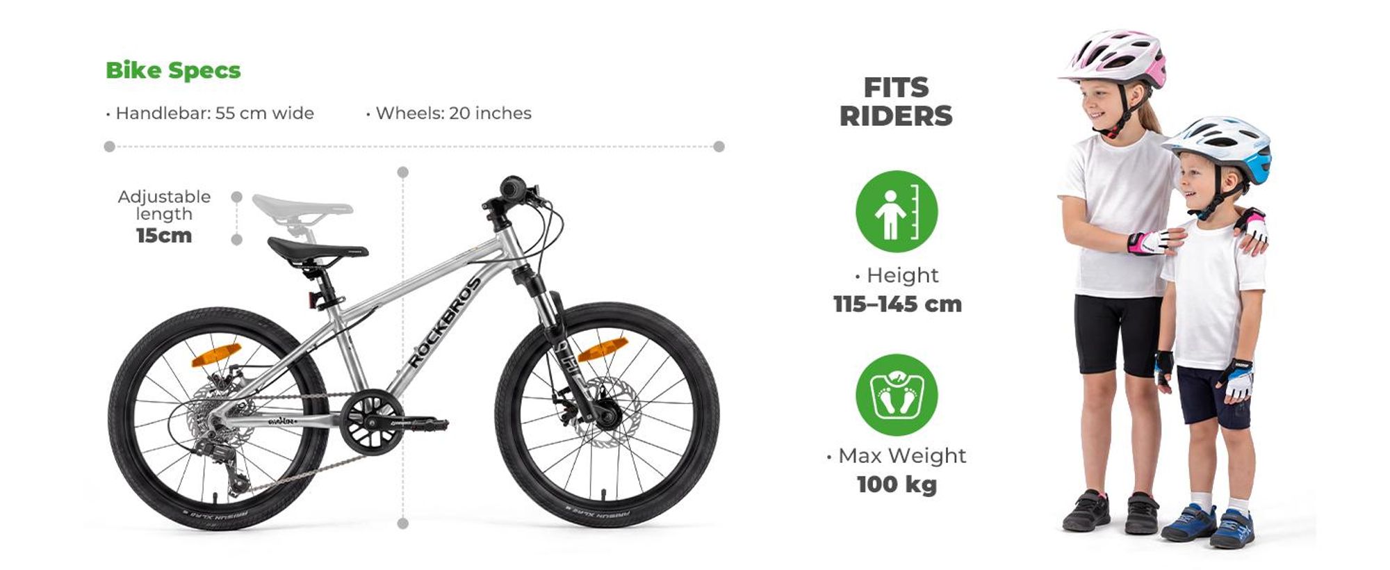 ROCKBROS Darwin Mountainbike 20'' Jungenfahrrad 7 Gang Shimano Kinderfahrrad für 6-10 Jahre Schock Gabel