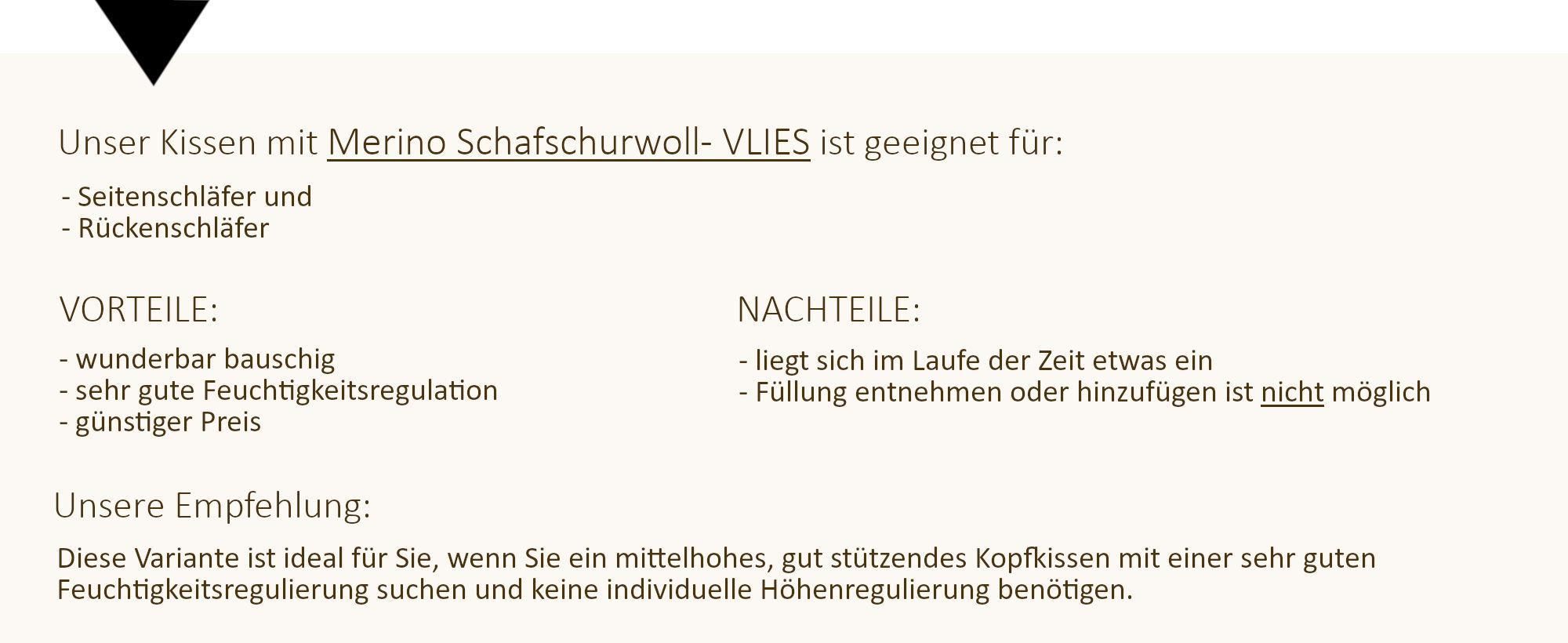 Merino Schafschurwoll- Vlies ist geeignet für Seitenschläfer und Rückenschläfer.