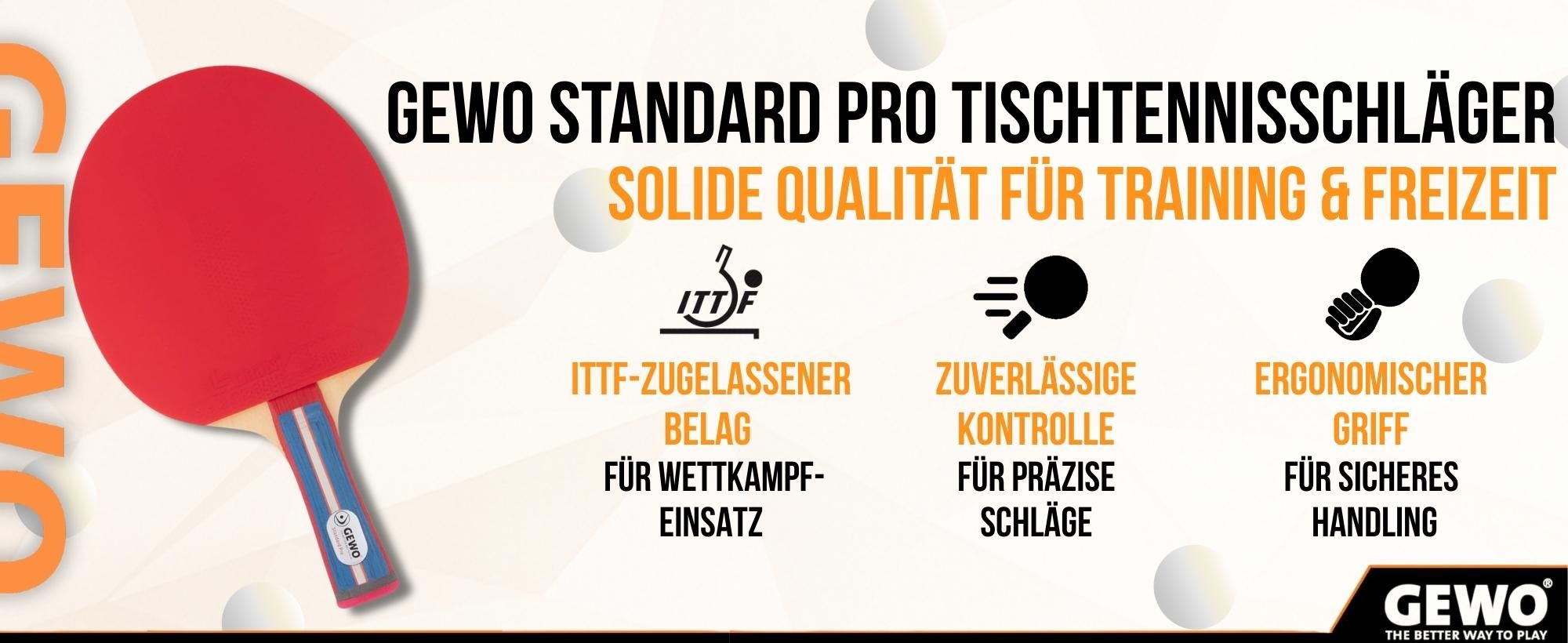 GEWO Tischtennisschläger Standard Pro, Ping Pong Schläger, Tischtennis Schläger ITTF