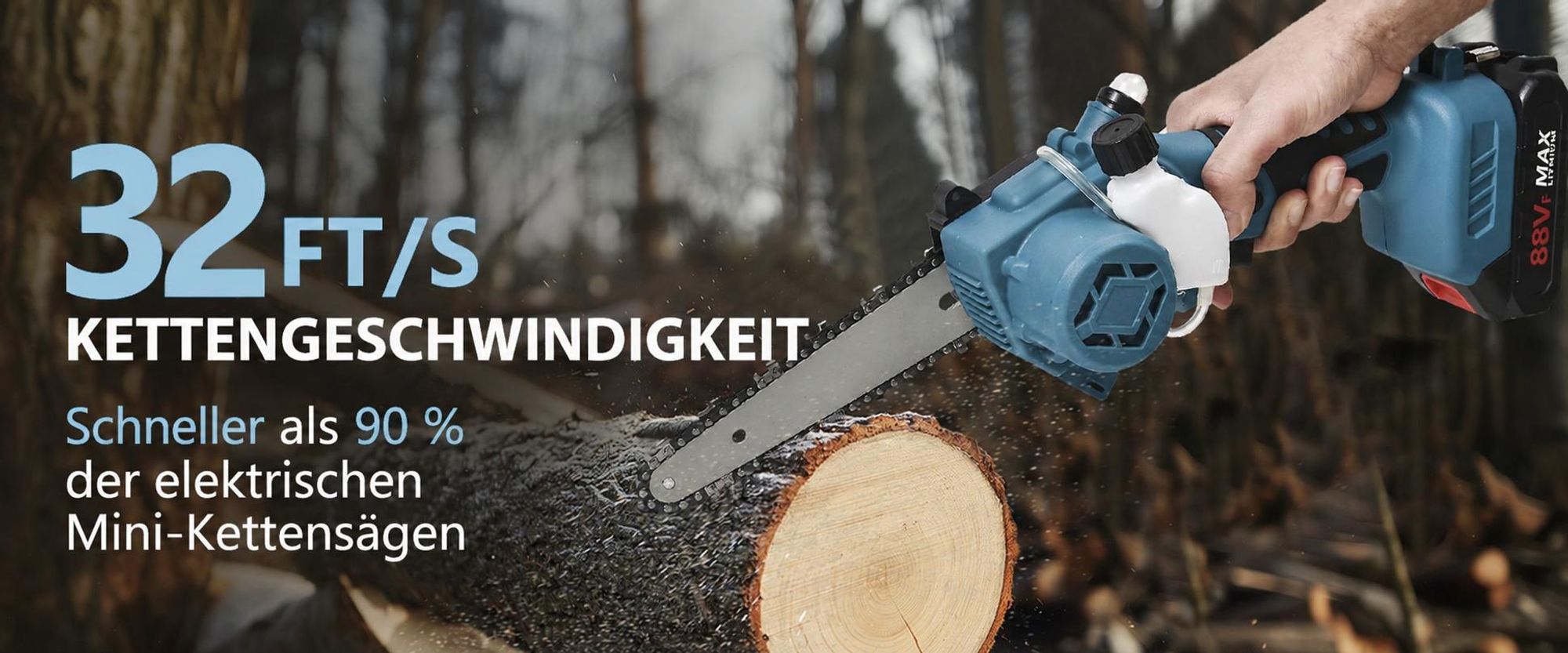 6 Zoll bürstenlose Kettensäge, Mini - Akku - Kettensäge, Holz bearbeitung, Garten schneiden, 2 x Batterie Mit Digitalanzeige, bürstenlose Kettensäge