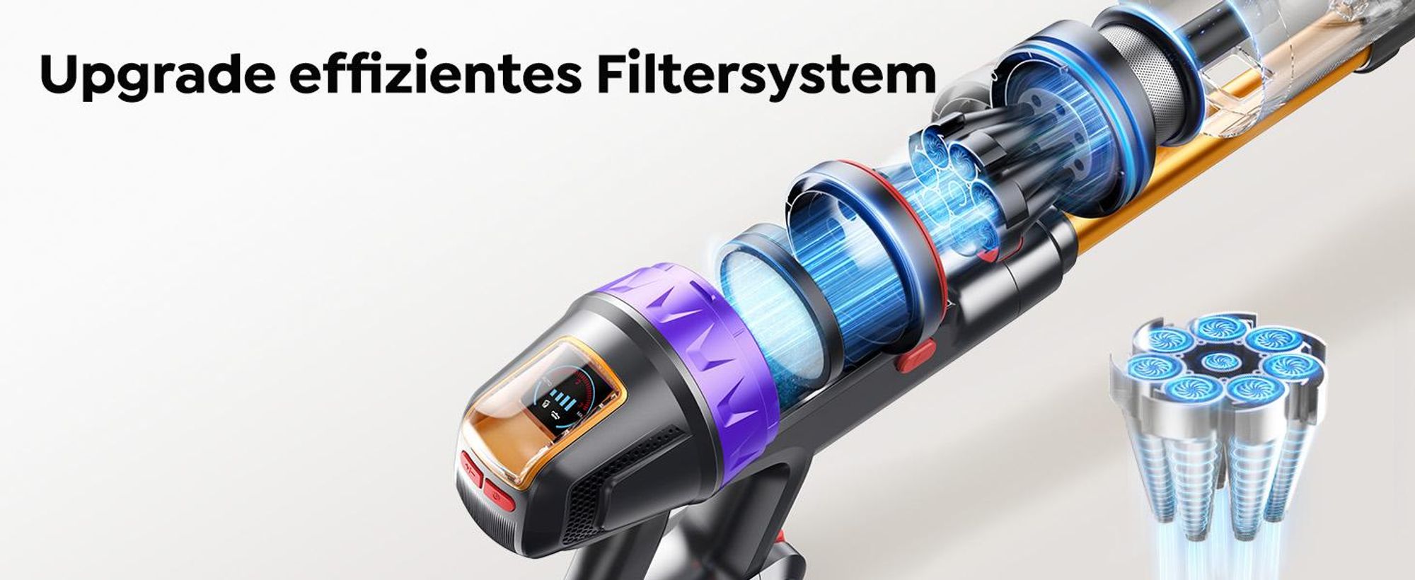 Buture VC90 Akku Staubsauger, 650W/65.000pa Staubsauger Kabellos mit Touchscreen, Bis zu 60 Min Laufzeit, Kabelloser Anti-Tangle-Staubsauger