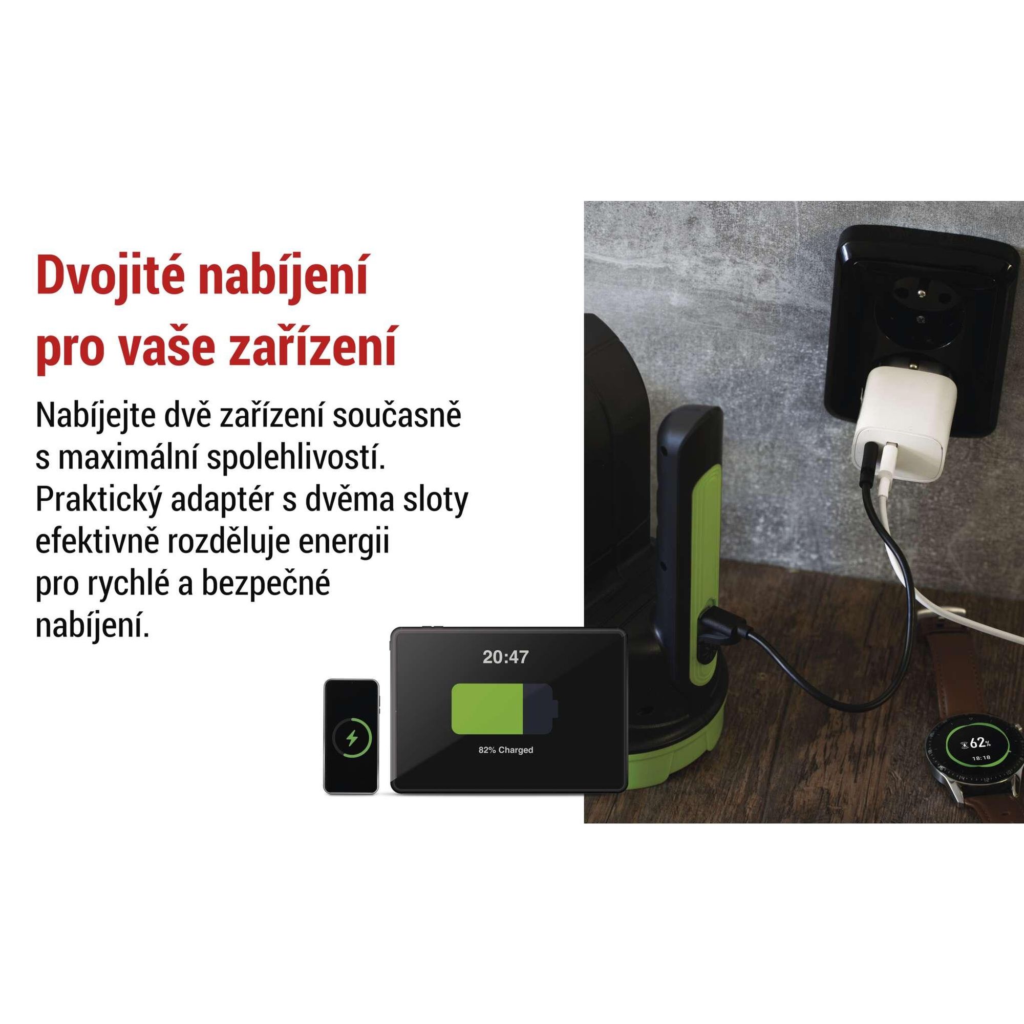 EMOS Nabíječka USB-C+A 15 W, napájecí zdroj USB bez kabelu, USB-C a typ A, pro smartphone, iPhone, dobíjecí zařízení, 5 V / 3 A, bílá, V02B15