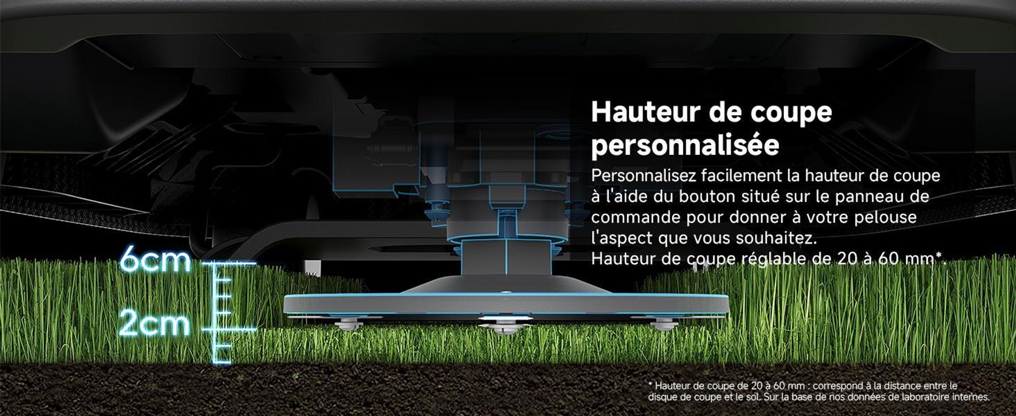 MOVA 1000 Robot Tondeuse 3D-LiDAR jusqu'à 1000 m², installation sans fil, évitement intelligent, App contrôle, roues tout-terrain, coupe en U