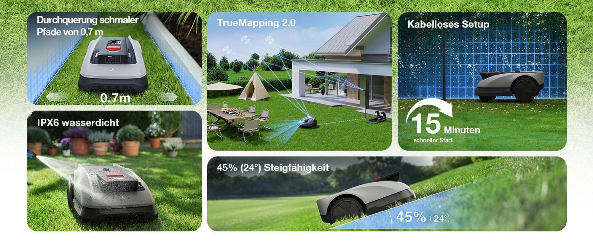 ECOVACS Mähroboter Goat O600 Ohne Begrenzungskabel, 600 m², RTK+Vision Navigation, Rasenmähroboter, KI-Hindernisvermeidung, passiert 0,7m Engstellen