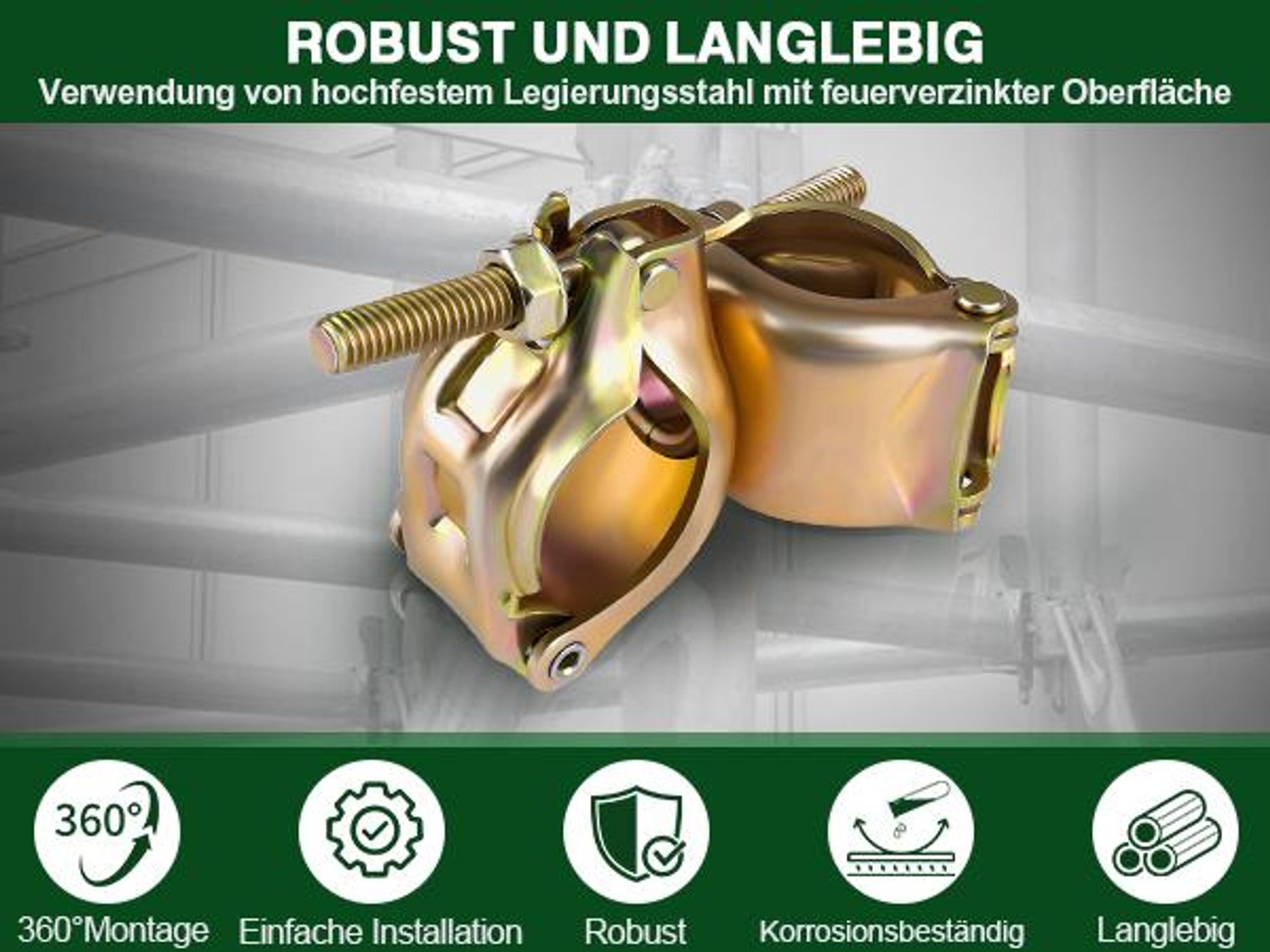 4Set Gerüstkupplung Gerüstschelle 48*48 mm, Feuerverzinkt Drehkupplung aus S235JR Stahl, 360°, stabile Verbindung Schnelle Montage, Rostbeständig