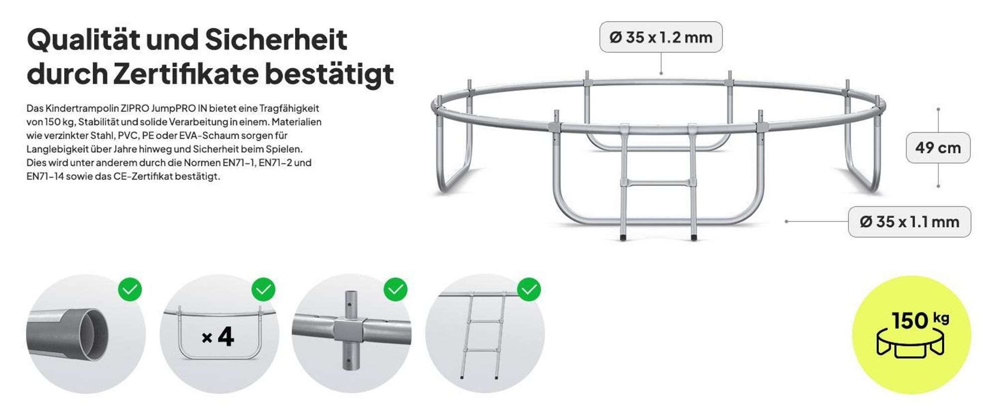 ZIPRO Trampolin Jump Pro IN | 8FT Ø 252 cm | Gartentrampolin Kindertrampolin Komplett-Set inkl. Innennetz, Leiter & Randabdeckung, Outdoor, Grün
