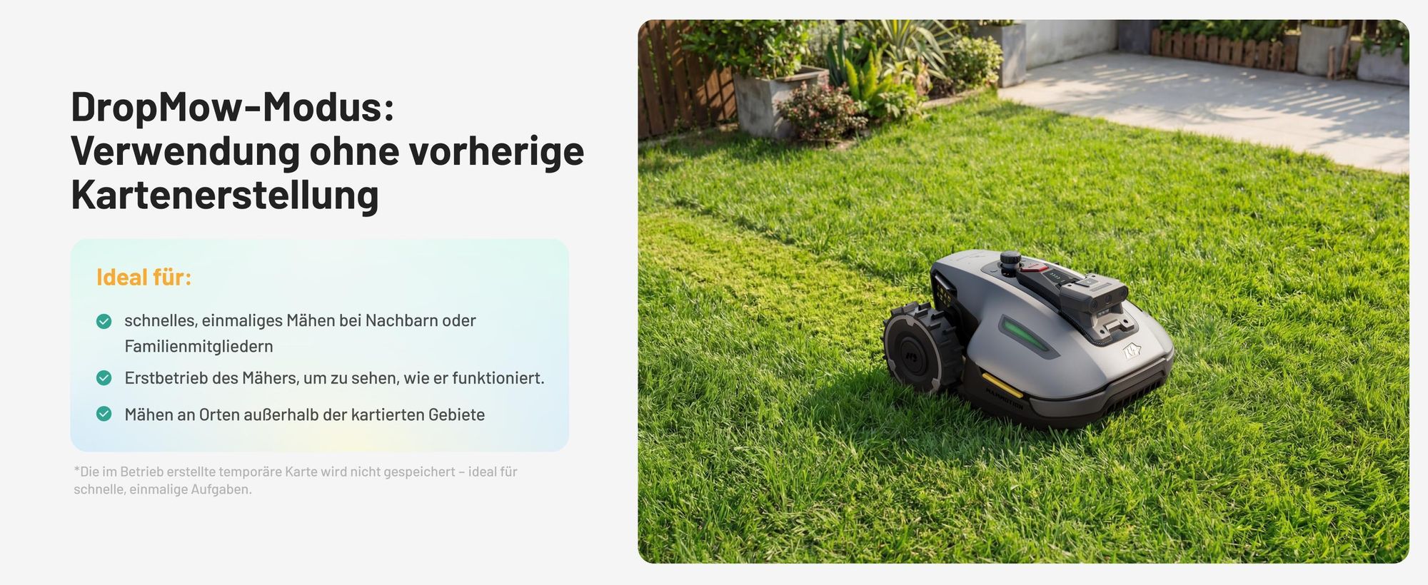 Mähroboter Mammotion YUKA Mini 2 800 mit Garage, Waschständer, bis 800 m², DropMow, Auto-Kartierung, Kantenschneiden, 4G-Modul, APP