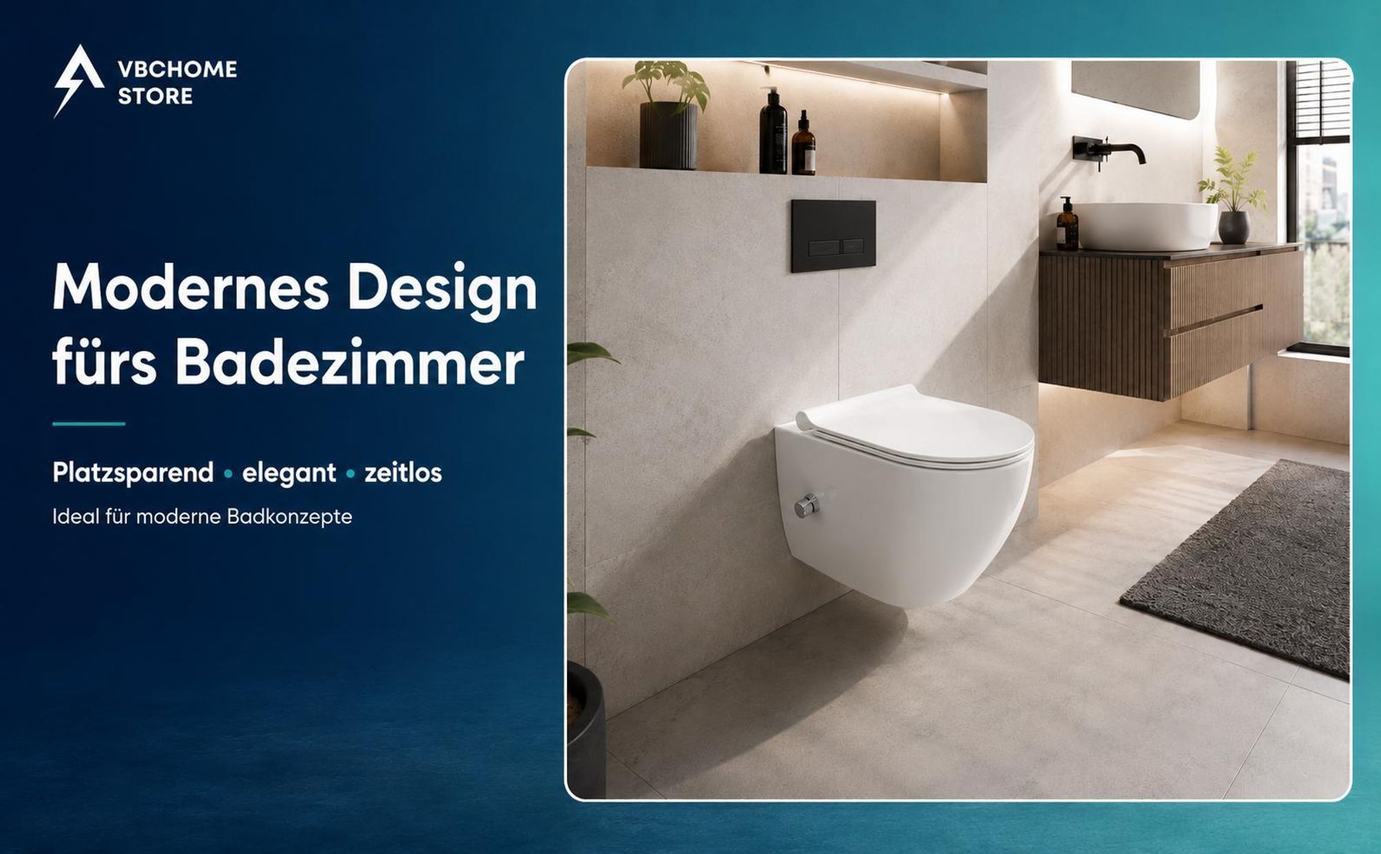 VBChome Hänge-WC mit Bidetfunktion Spülrandloses Weiß Keramiktoilette mit Wirbelspülung WC-Sitz Absenkautomatik Rimless SoftClose-Funktion 36×50×37 cm