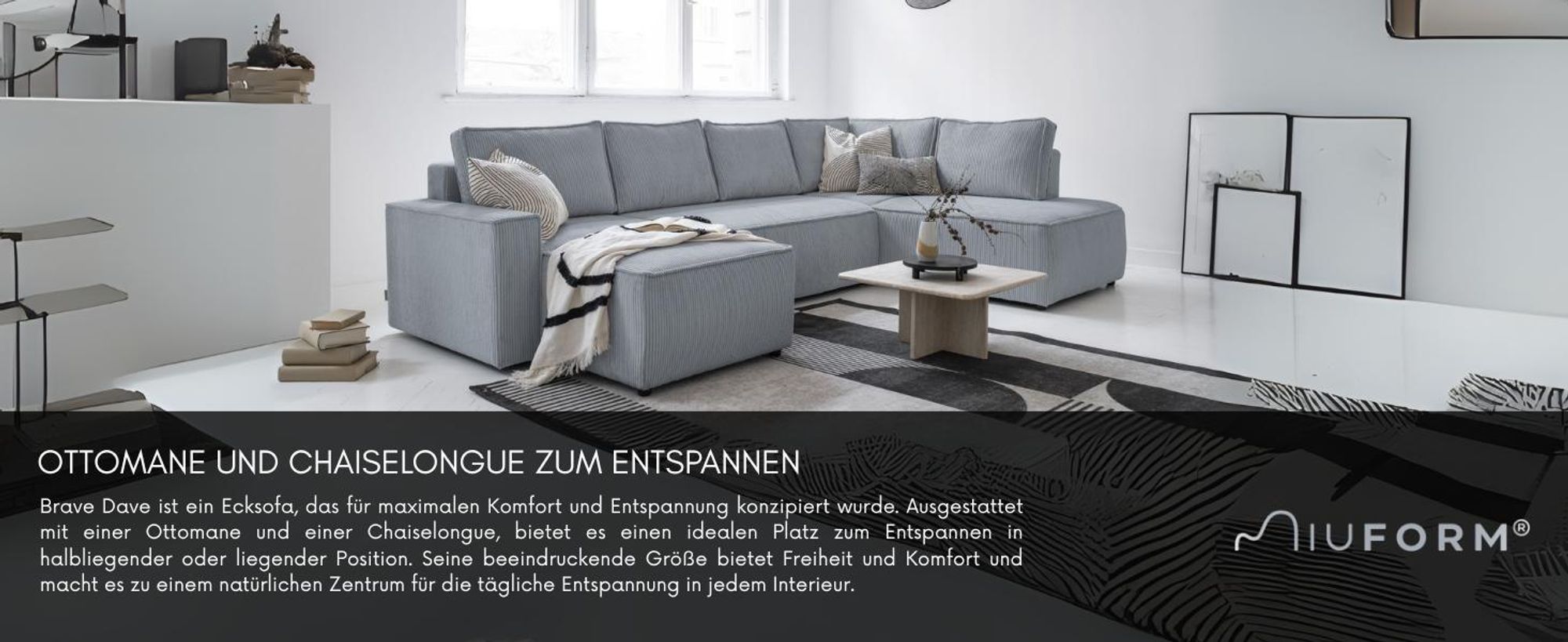 MIUFORM Brave Dave - Ecksofa mit Bettfunktion und Bettkasten U-FORM RECHTS - 322x194cm - Flaschengrün - Sofa Schlafsofa Couch