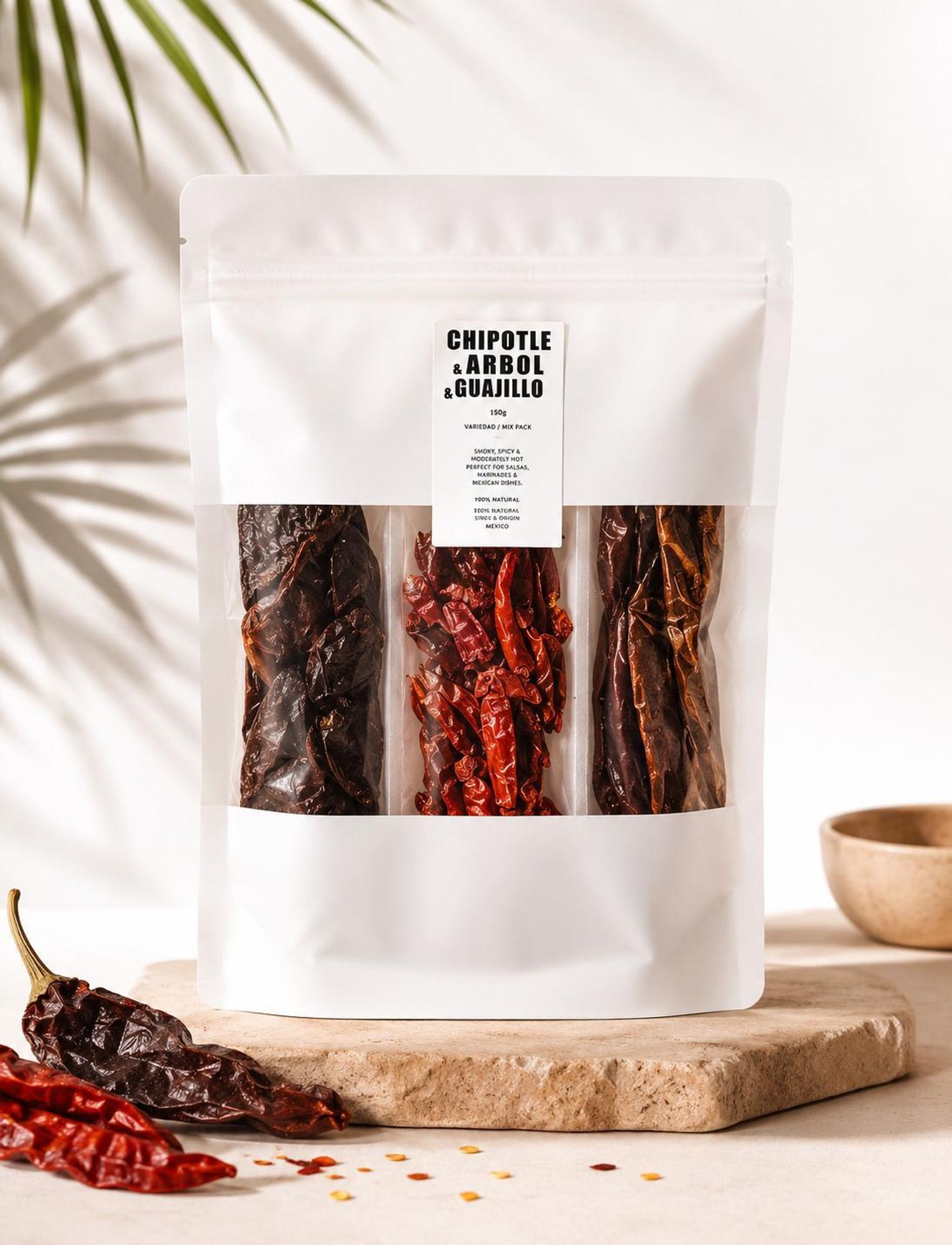 TriPack Chili Chipotle, Arbol und Chili Guajillo aus Mexiko 100g