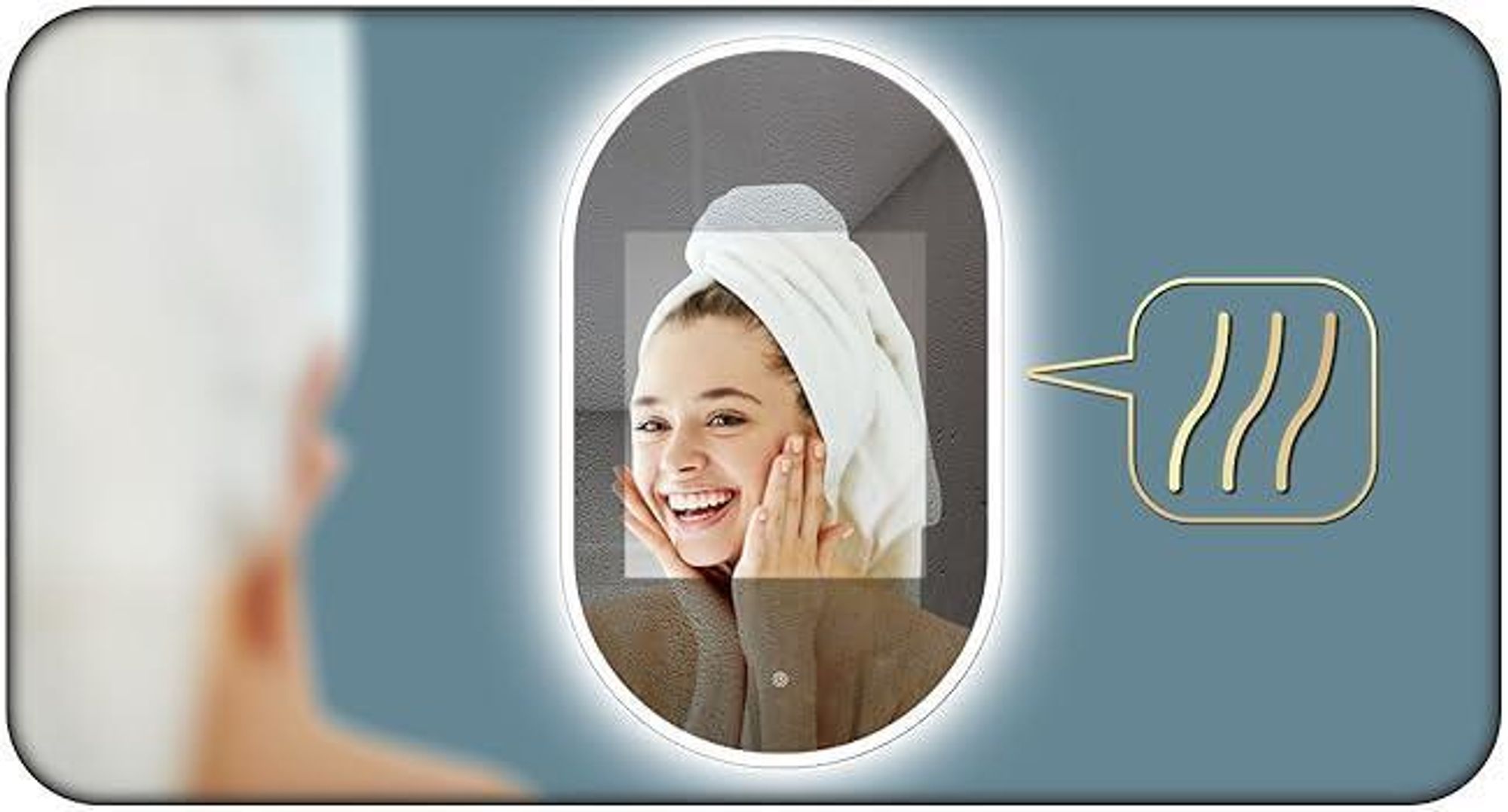 HOKO Miroir ovale LED avec cadre métallique 50x90 cm Anti-buée Blanc chaud & Blanc froid Salle de bain & couloir Capteur tactile & fonction mémoire