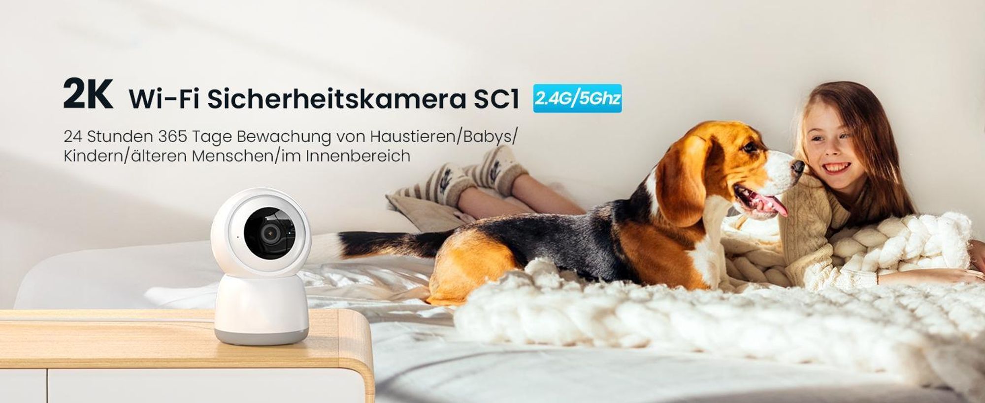Überwachungskamera 4 Stück, Schwenkbar 360°, WLAN 2.4/5GHz, KI Personenerkennung, Auto-Tracking, Indoor für Baby, Kinder, Haustiere, 15M Nachtsicht