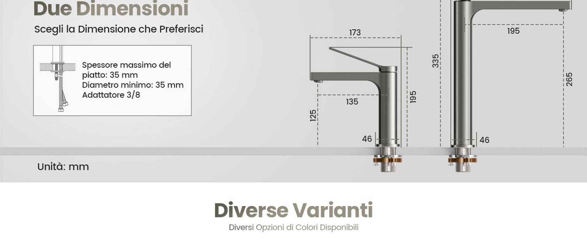 EMKE Rubinetto bagno antracite opaco 195x173x46mm, ottone, cartuccia ceramica, miscelatore bagno, miscelatore lavabo, miscelatore lavabo