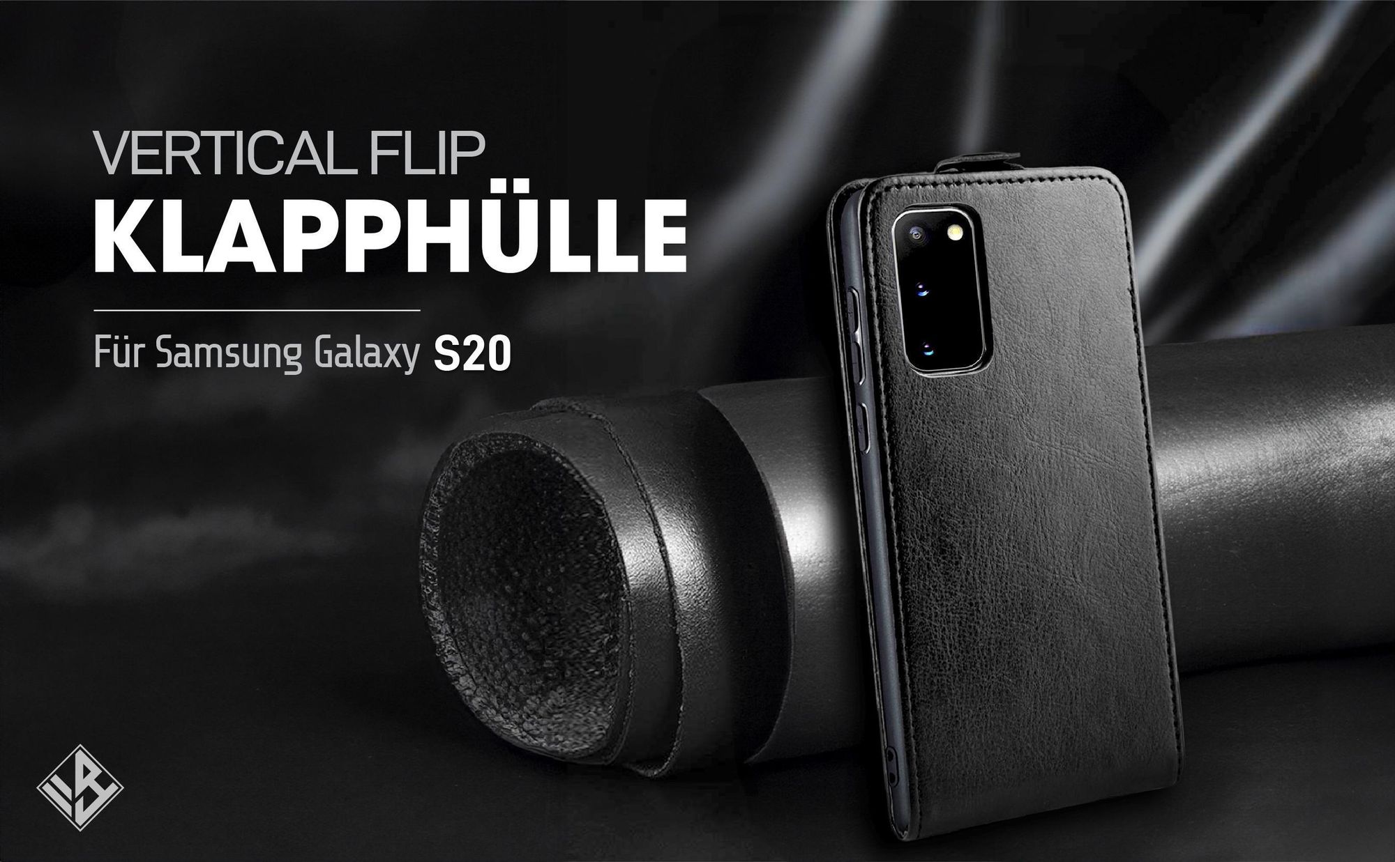 Vertikal aufklappende Handyhülle in Schwarz für Samsung Galaxy S20