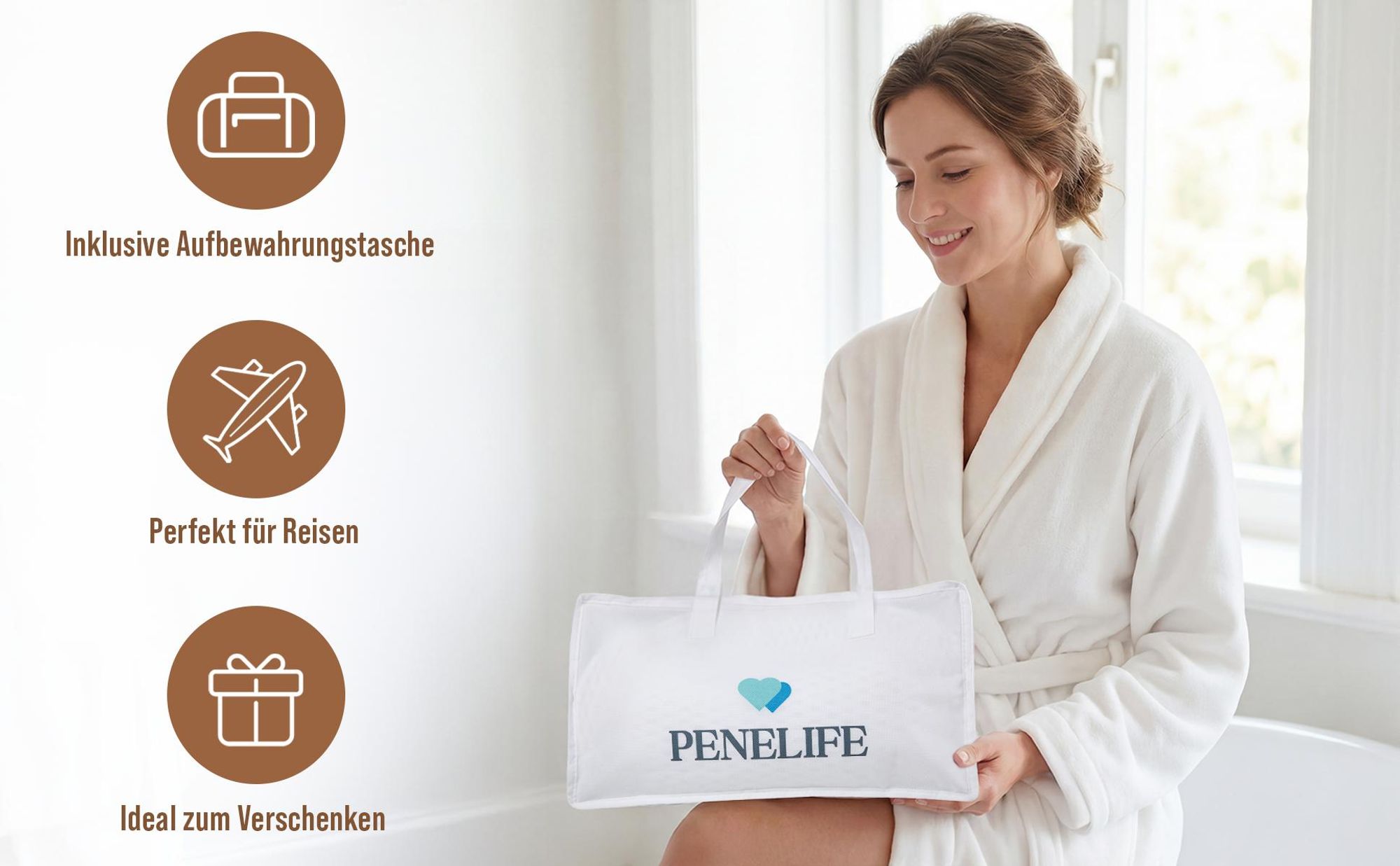 Penelife Badewannenkissen mit 6 Saugnäpfen - Ergonomisches Badekissen mit 4D Luftmaschen Technologie - Nackenkissen für eine optimale Entspannung - Badewannen Kissen weiß