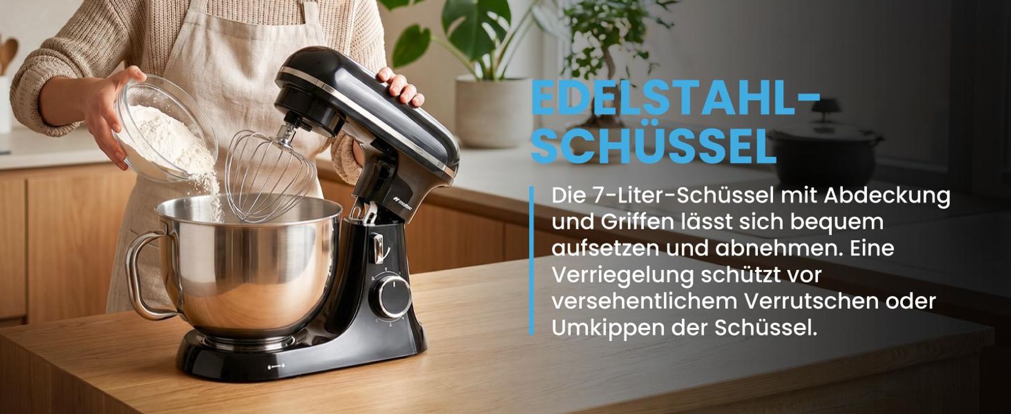 Küchenmaschine Knetmaschine Mixer 7 Liter Schüssel und Haken Schneebesen Edenstahl