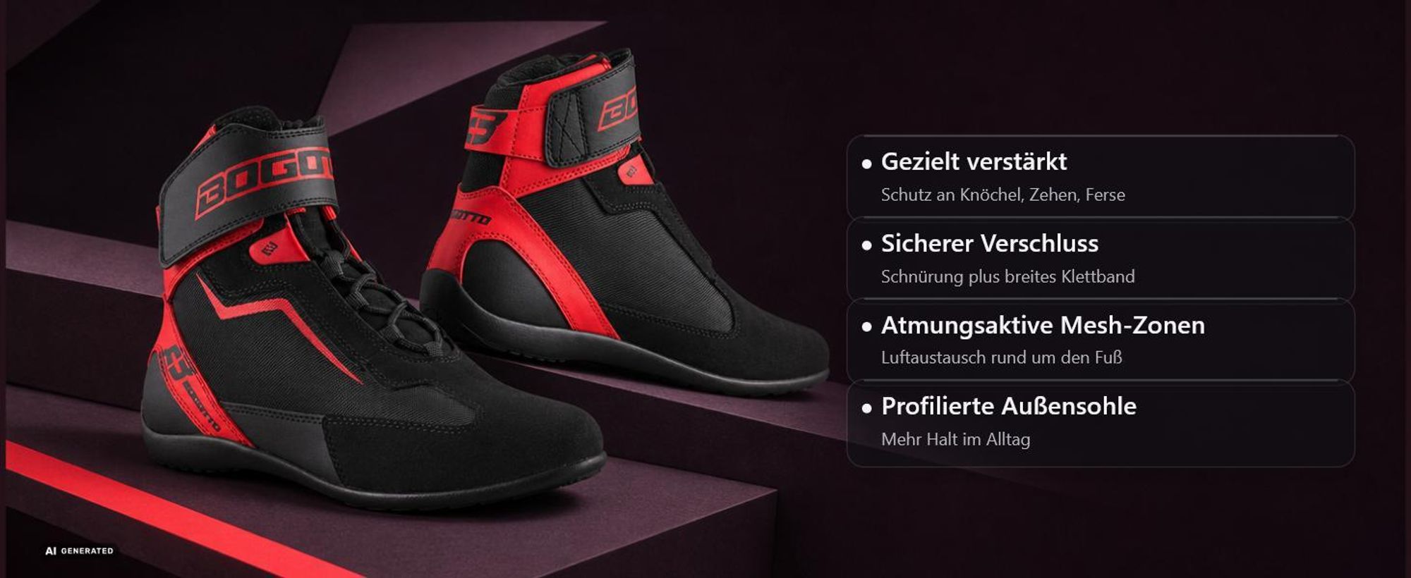 Bogotto Mix District motorschoenen, zwart/rood, maat 38
