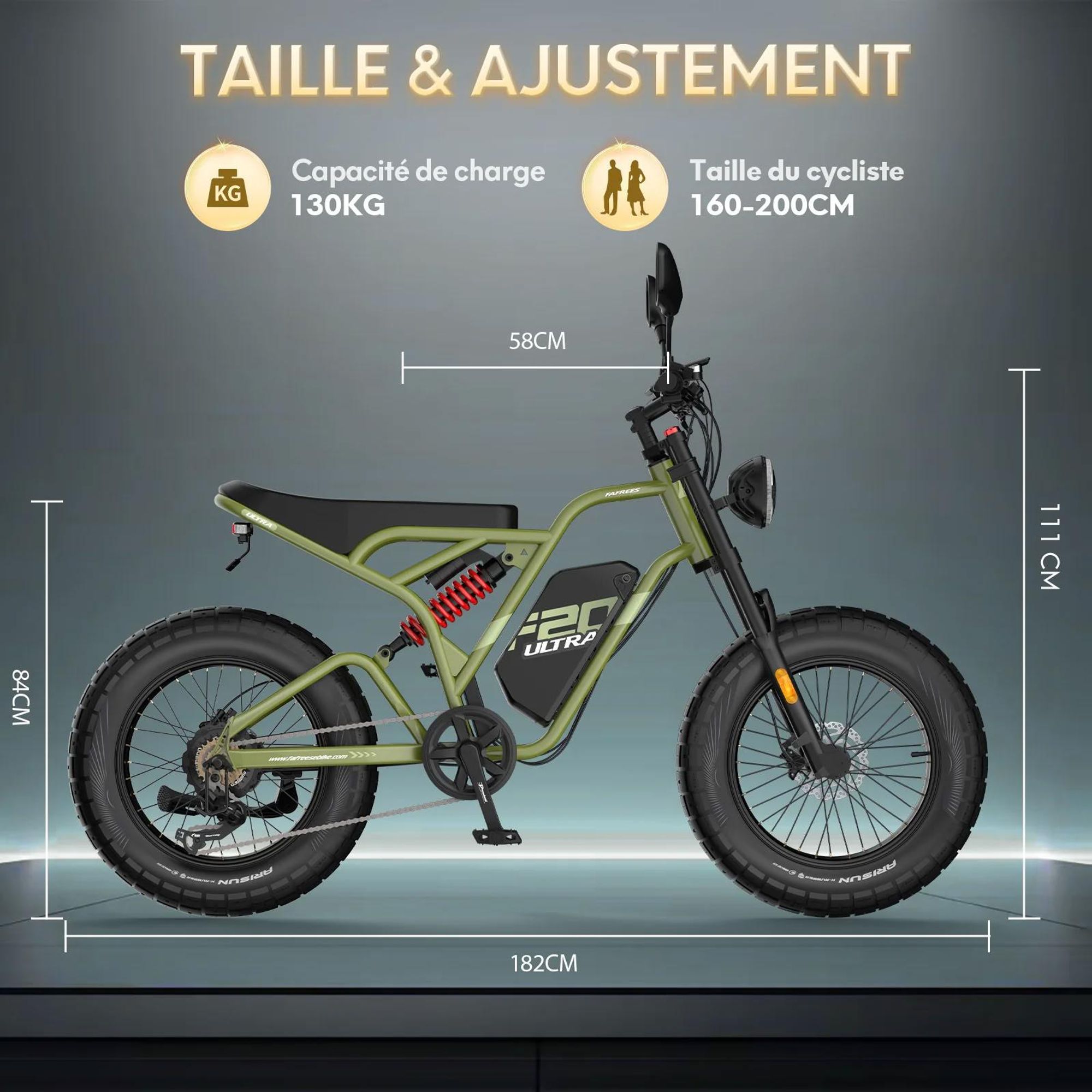 Vélo électrique FAFREES F20 Ultra (Homologation UE L1e-B) - batterie 48V25Ah pneu large 20 pouces freins mécaniques - Vert