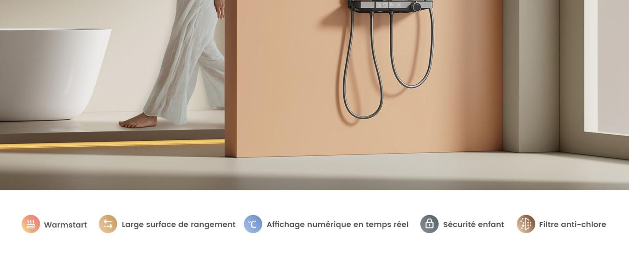 EMKE® Système de douche avec thermostat Anthracite mat avec douche enfant, affichage digital & filtre à chlore 4 sorties Familial Colonne de douche F23