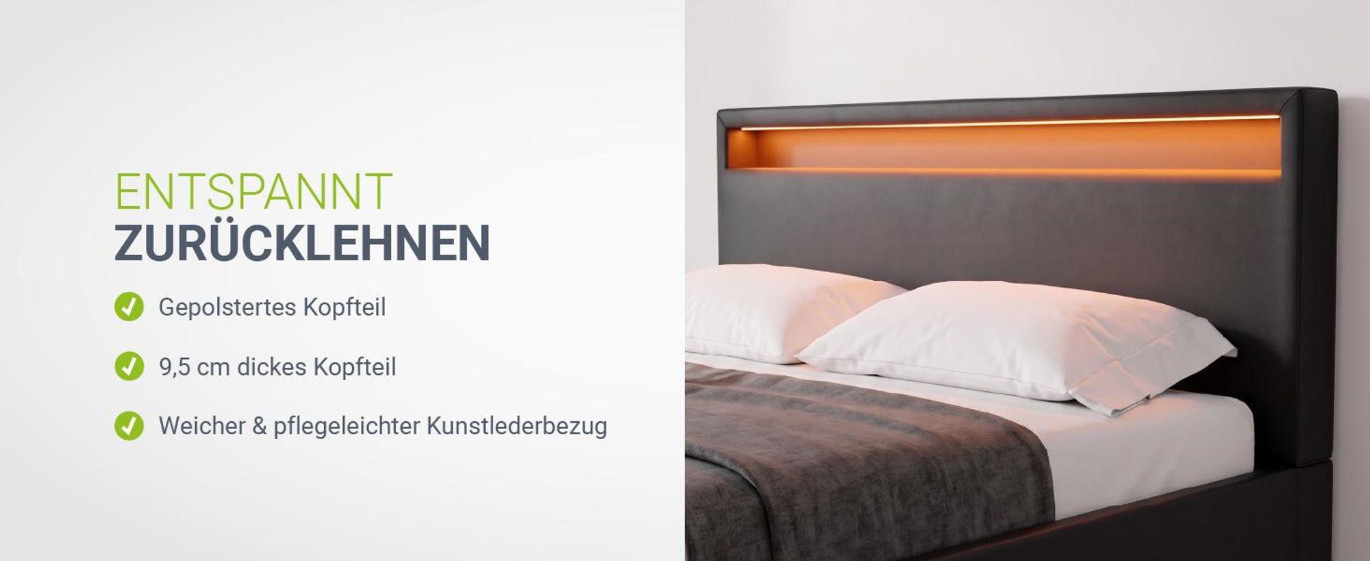 Juskys Polsterbett Lyon 140 x 200 cm schwarz – Bettgestell mit Lattenrost, Bettkasten & LED Beleuchtung  – Kunstleder & Holz – Bett Jugendbett