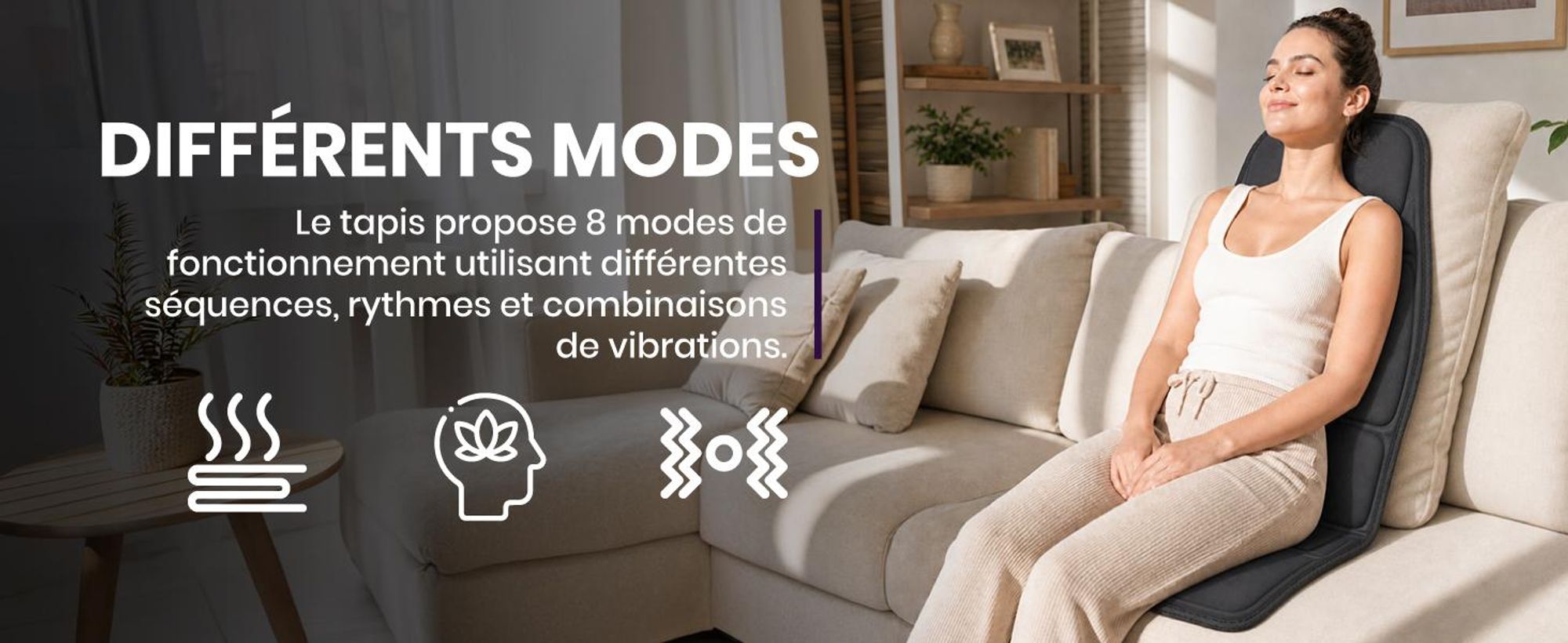 Coussin de massage avec télécommande, tapis de massage, massage du corps entier, 8 modes de massage par vibration, couleur noire