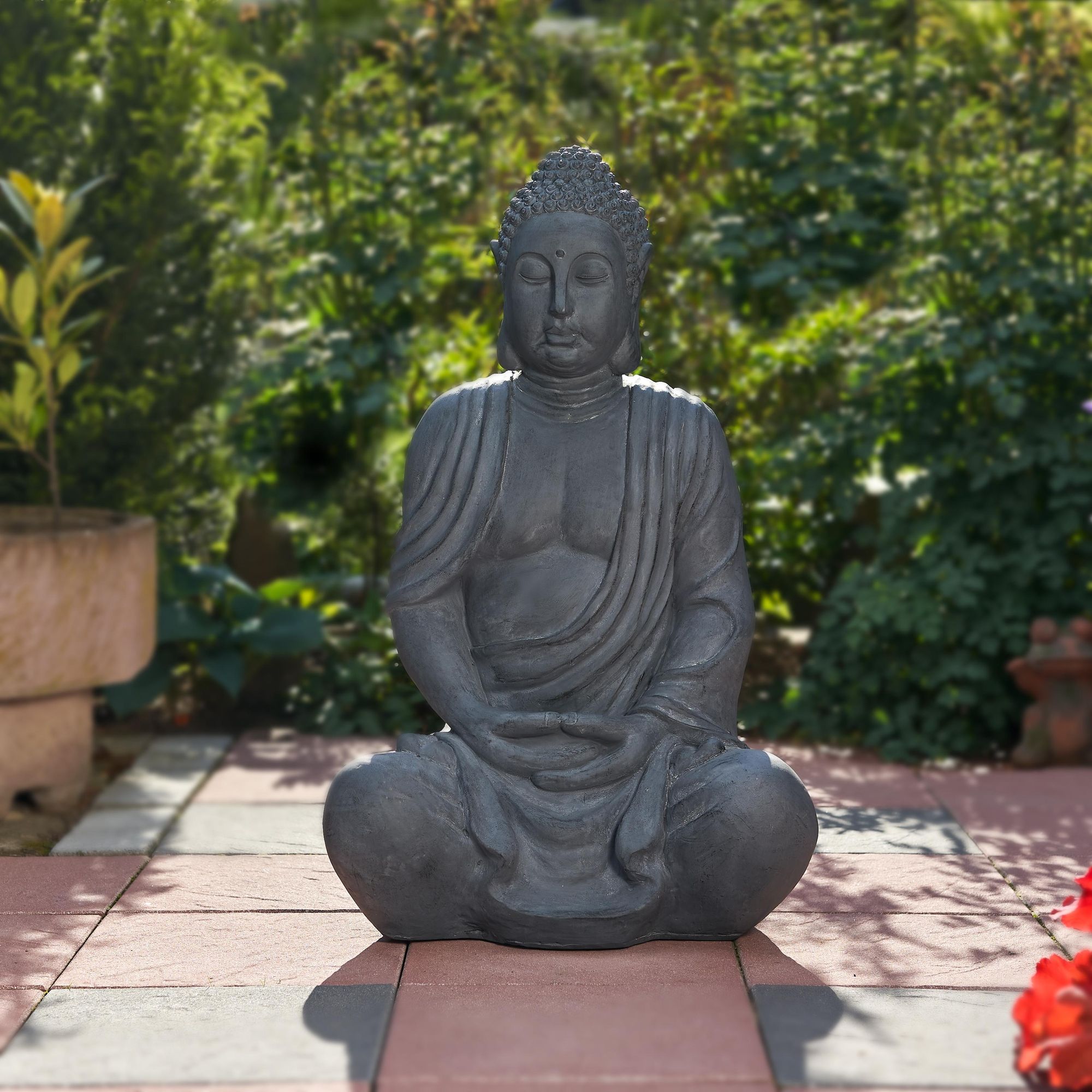 NEUSTEIN XXXXL Buddha 100 cm Steinoptik Garten Deko Figur Skulptur Feng Shui sitzend Steinfigur-Optik