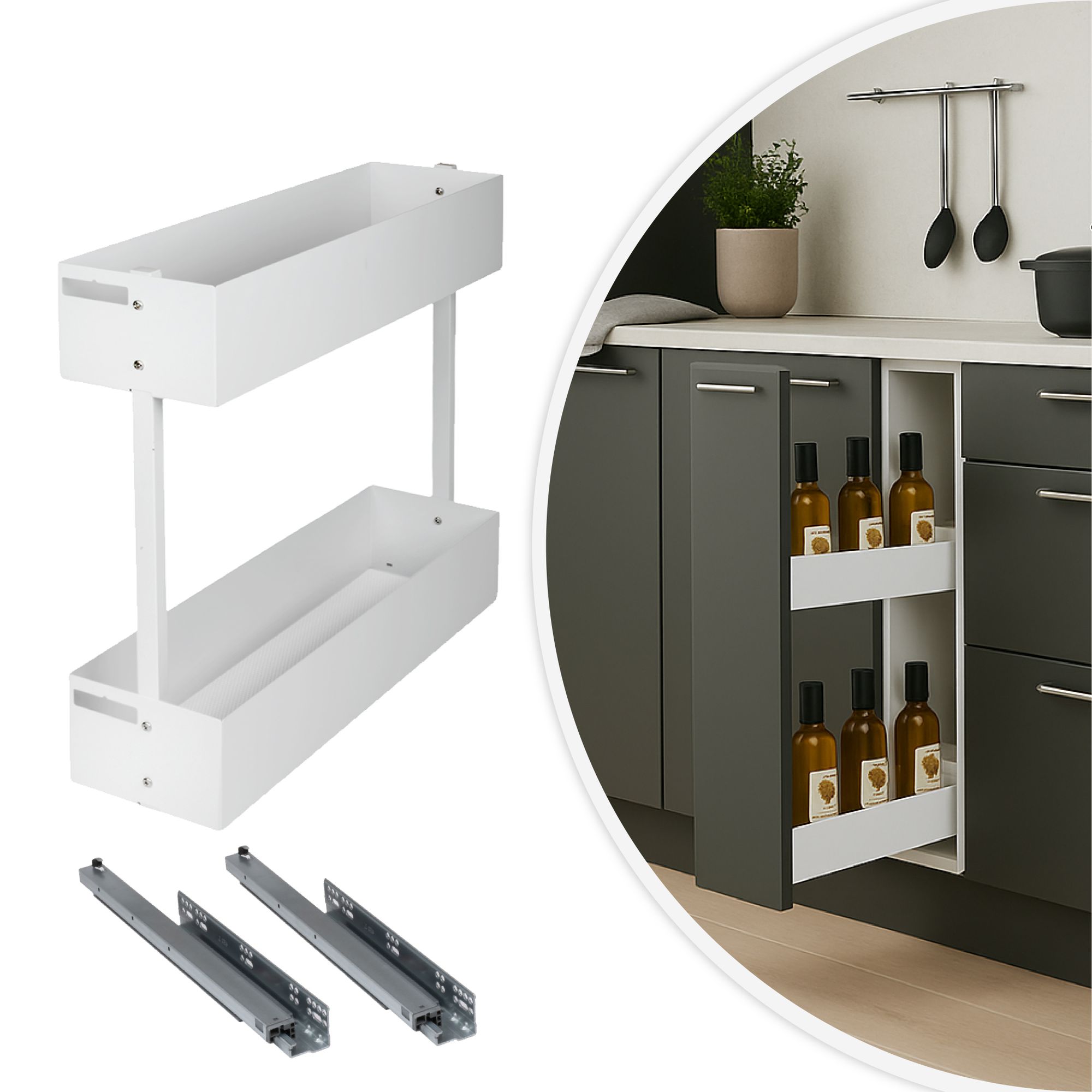 Schrankauszug Küche Rechts 2 Etagen 200mm Softclose WOPLUS Weiß