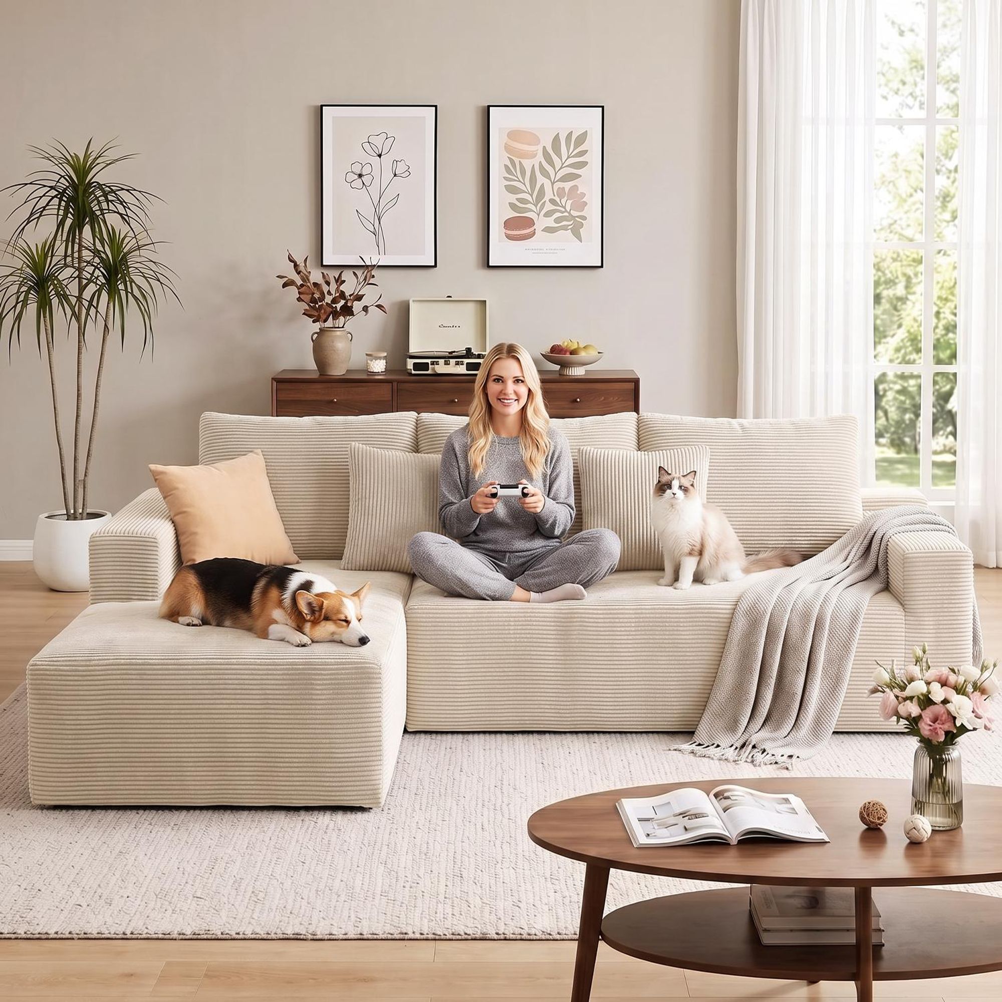 OYAJIA Ecksofa, modulares Sofa 240 cm breit, vakuumverpackt, Schlafsofa, Keine Montage erforderlich, mit großer Chaiselongue , für Wohnzimmer, Gäste