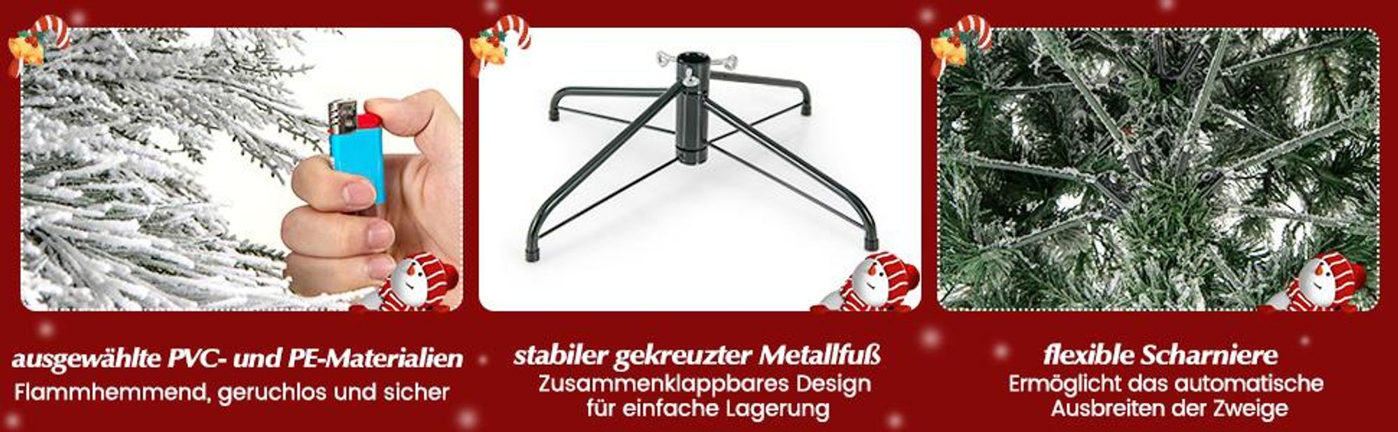 COSTWAY Künstlicher Weihnachtsbaum mit Schnee, Tannenbaum mit warmweißen LED-Lichtern & 519 Zweigspitzen, Christbaum mit Metallständer, Festbaum Kunstbaum für Festdekoration Indoor Outdoor (180cm)