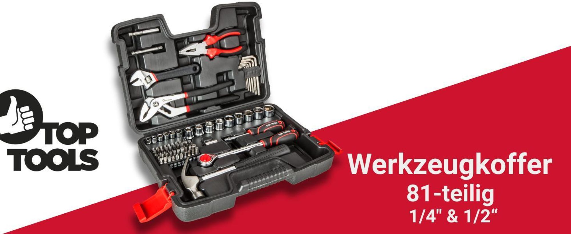Top Tools Werkzeugset 81 tlg. mit Zangen, Schraubenschlüssel, Hammer und Bits