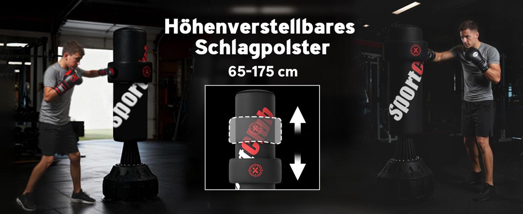SPORTNOW Boxsack Stehend, 65-175 cm Standboxsack Kickboxsack mit Saugfuß Schwarz