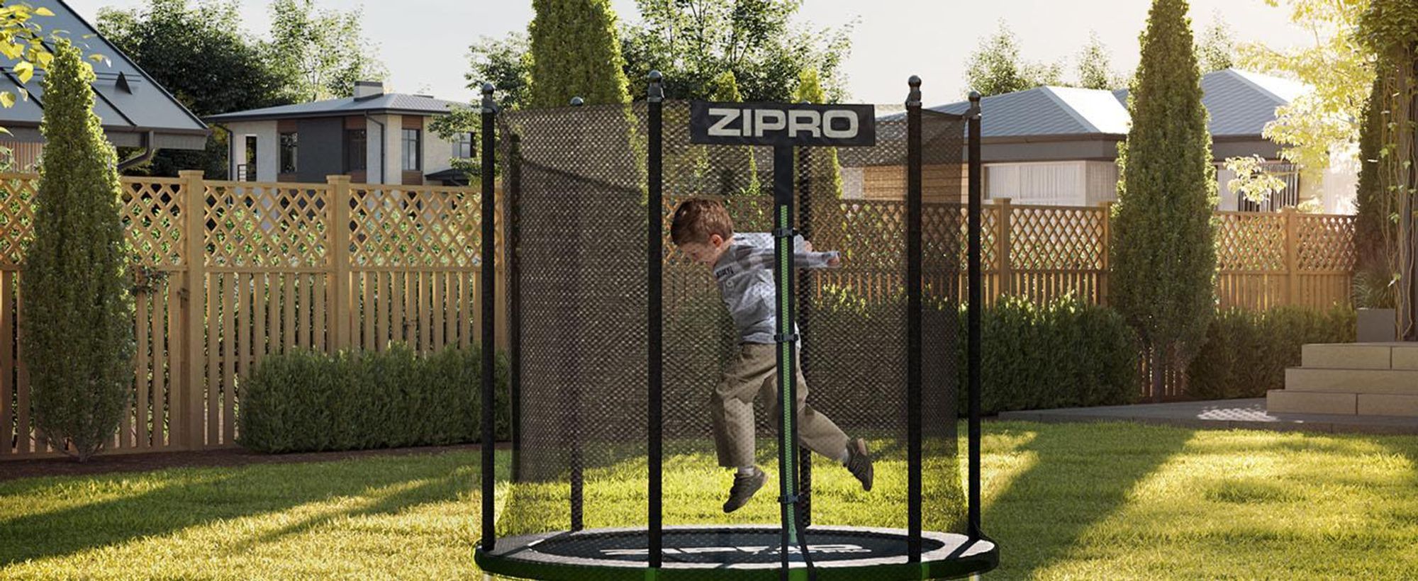 ZIPRO Trampolin Jump Pro Out | 4FT Ø 127 cm | Gartentrampolin Kindertrampolin Komplett-Set inkl. Außennetz, Randabdeckung, Outdoor, Grün