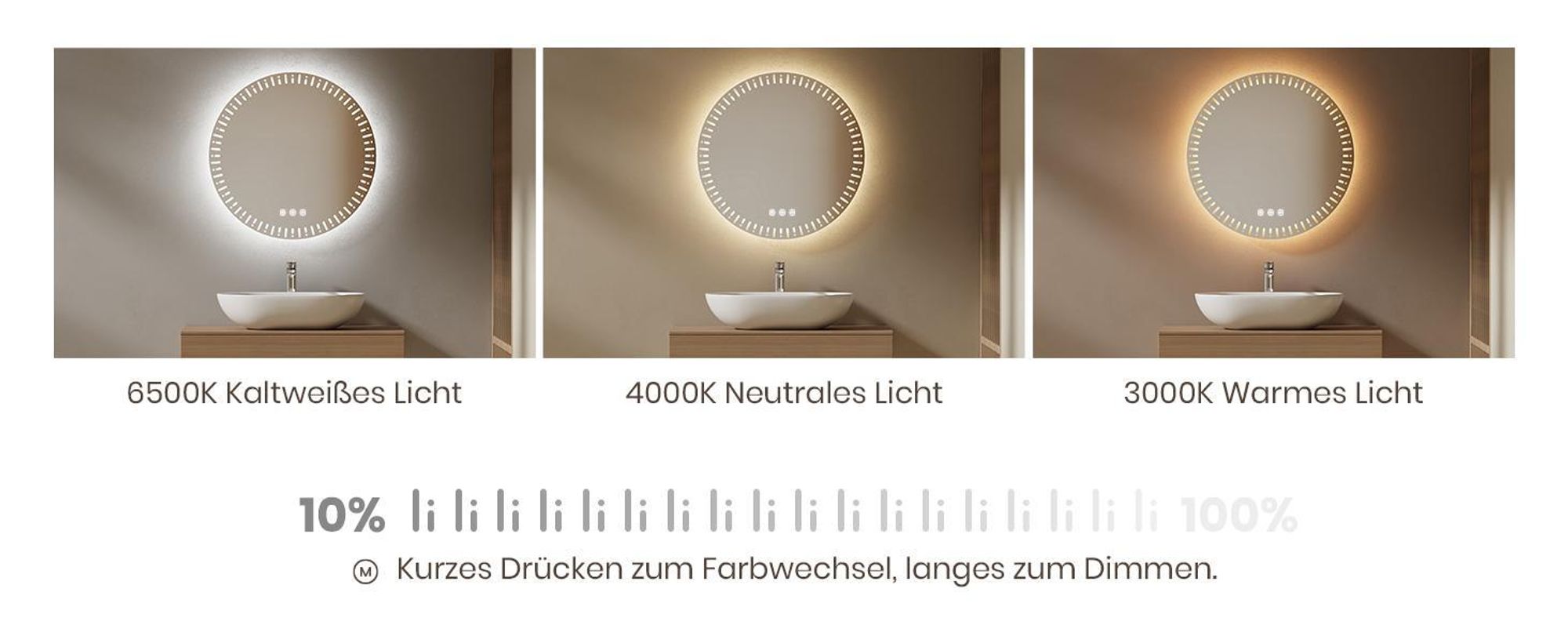 EMKE Badspiegel mit Beleuchtung LED Spiegel 60 cm mit beschlagfrei, Dimmbar 3 Lichtfarbe Rund Badezimmerspiegel Wandspiegel mit Touchschalter