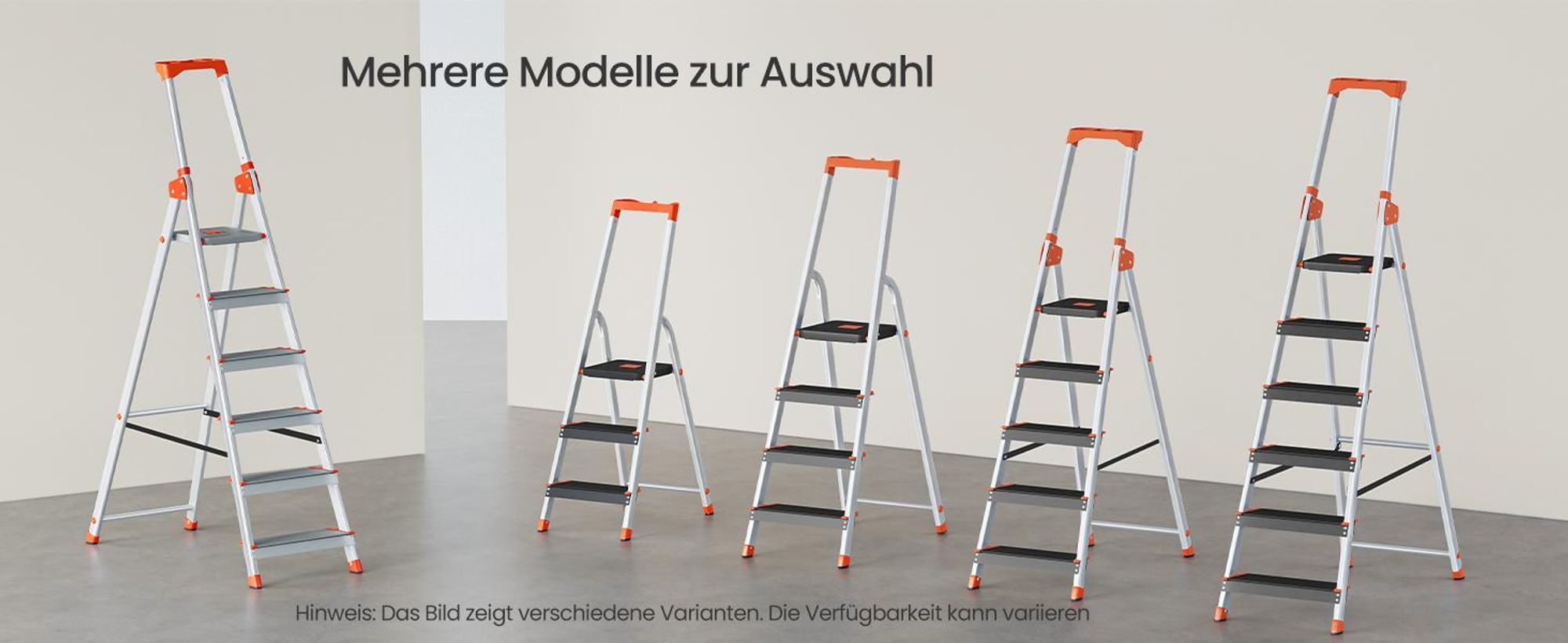 SONGMICS Leiter mit 6 Stufen, Aluleiter, mit Handlauf, Werkzeugschale