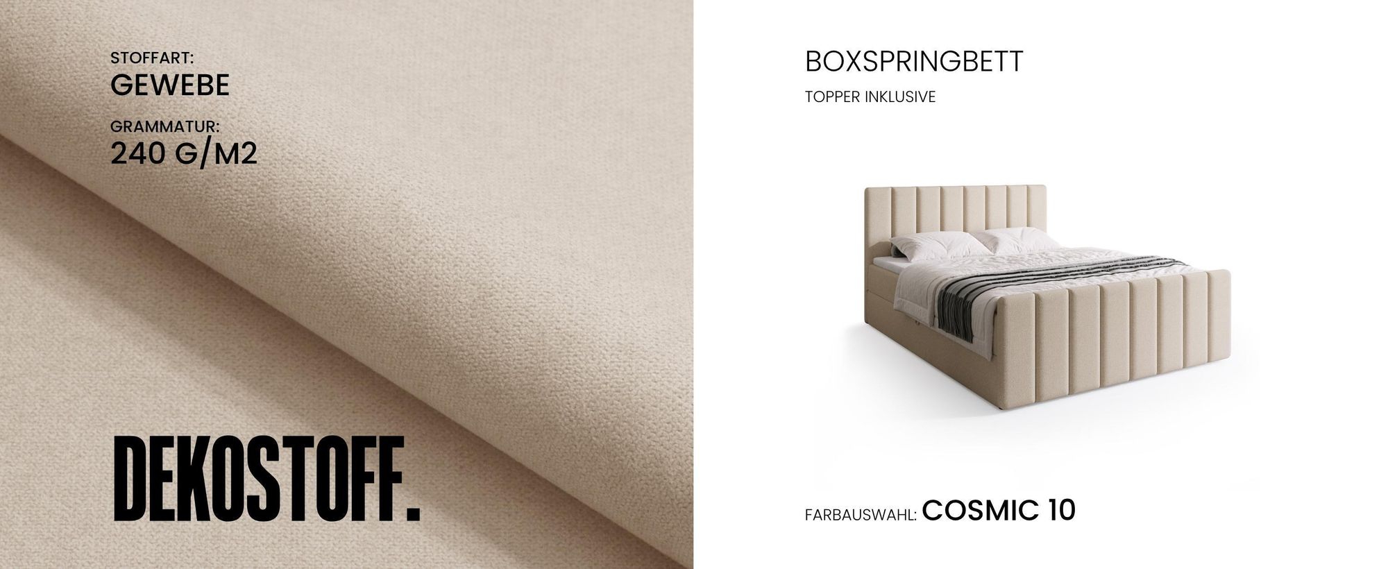 BroMARKT Boxspringbett DENVER DUO mit 2 Bettkasten, Bonell-matratze, Polsterbett, Bett (Beige, Cosmic 10, 180x200 cm)