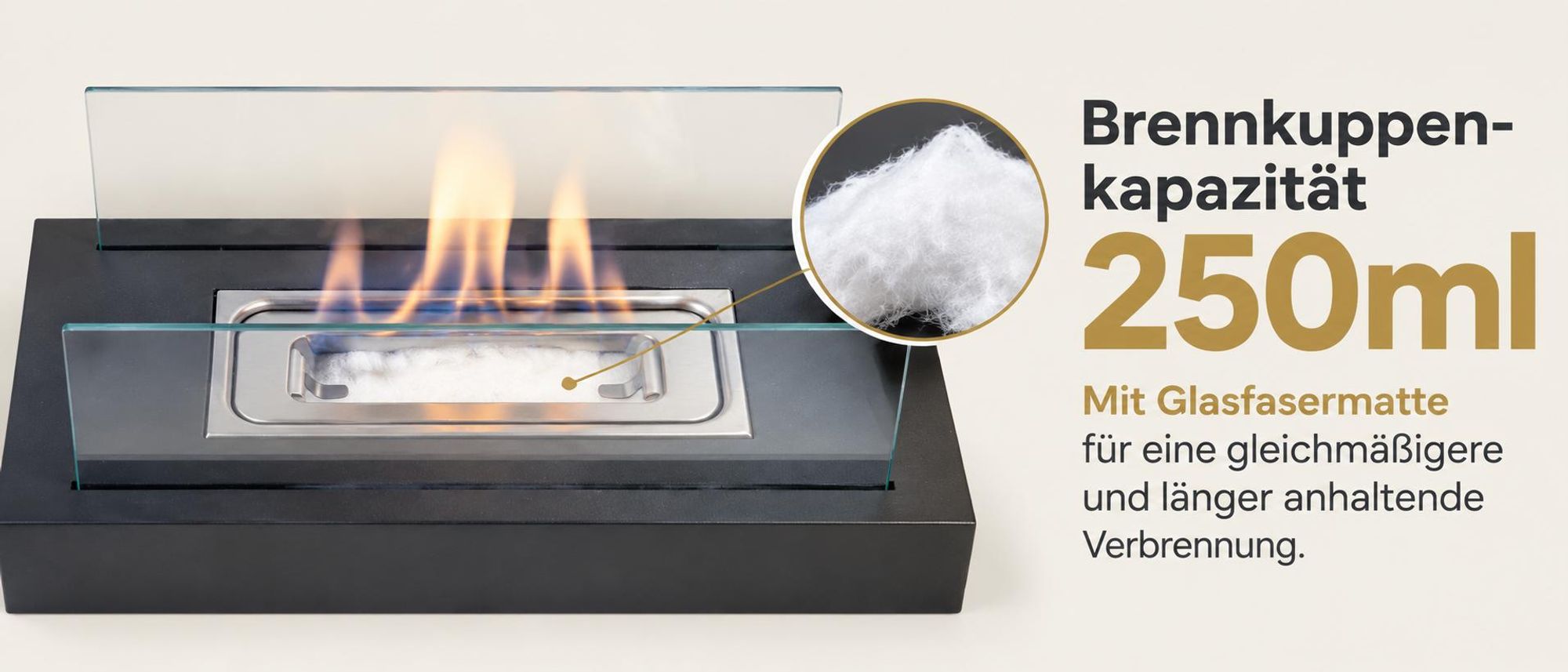 ZMH Bioethanol Tischkamin Edelstahl Tisch Kaminfeuer 35cm Rechteckig 250ml für indoor outdoor Glaskamin Glasfeuer Tisch Dekofeuer schwarz