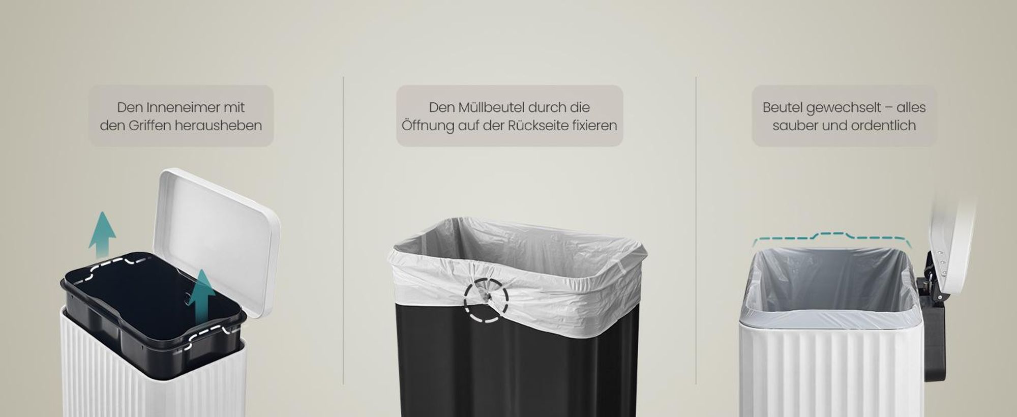 SONGMICS Mülleimer Küche, Abfallbehälter mit Deckel und Pedal, Softclose, Herausnehmbarer Inneneimer, 30 L, Weiß