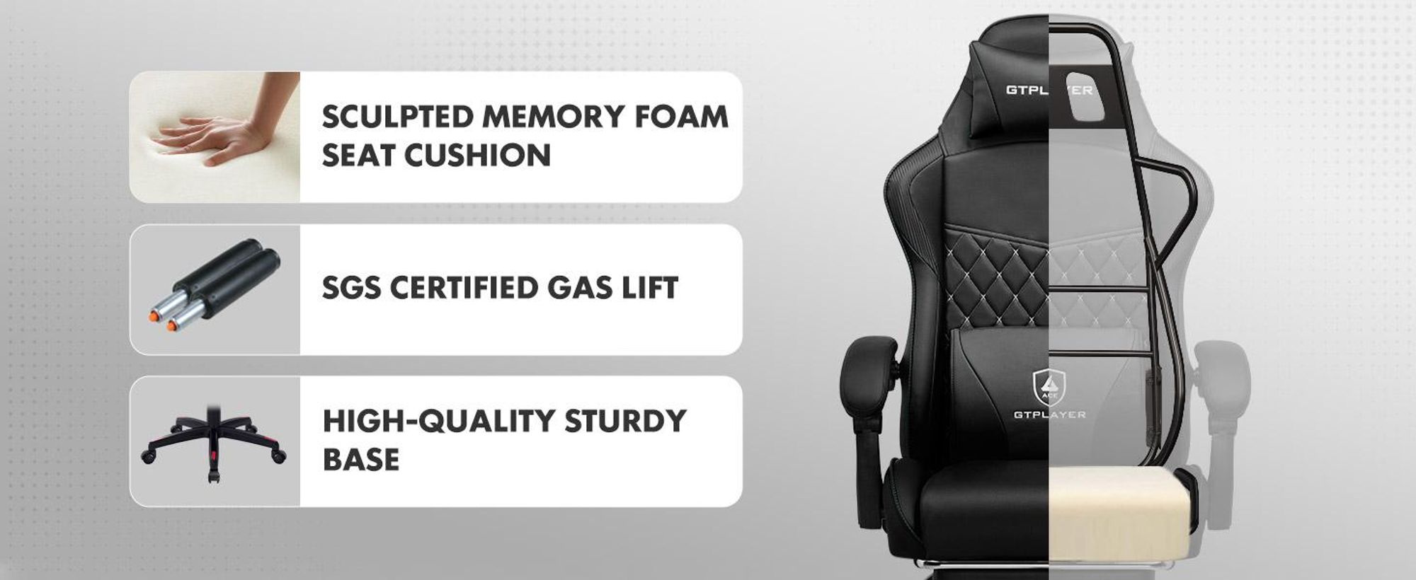 GTPLAYER Gaming Stuhl, Gaming Chair, Ergonomischer Höhenverstellbarer Bürostuhl, Zweckmäßig für Winter und Sommer, mit Doppelrückenlehne mit Fußstütz