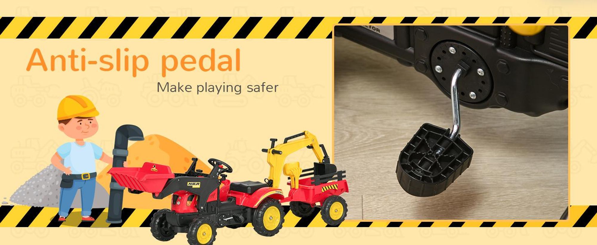 Traktor na pedały Samochód na pedały Koparka na pedały z ładowarką dla 3-6 lat Koparka dla dzieci Stal Plastik Czerwony 179 x